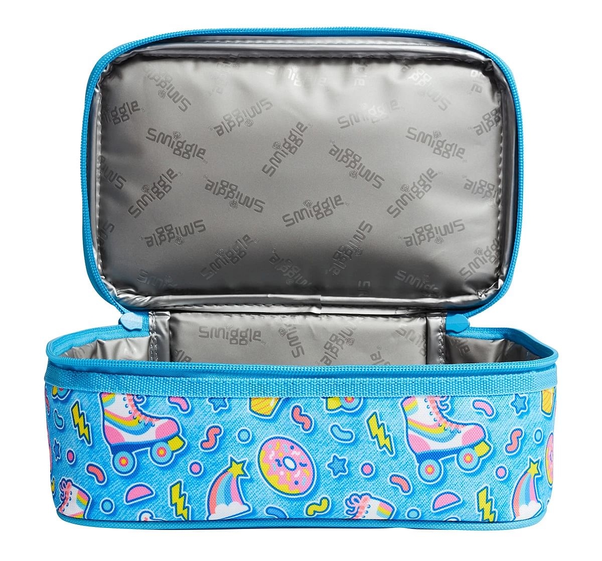 Smiggle Bright Side Double Decker Two tier Lunch Box for Kids 3Y+, Blue and Black