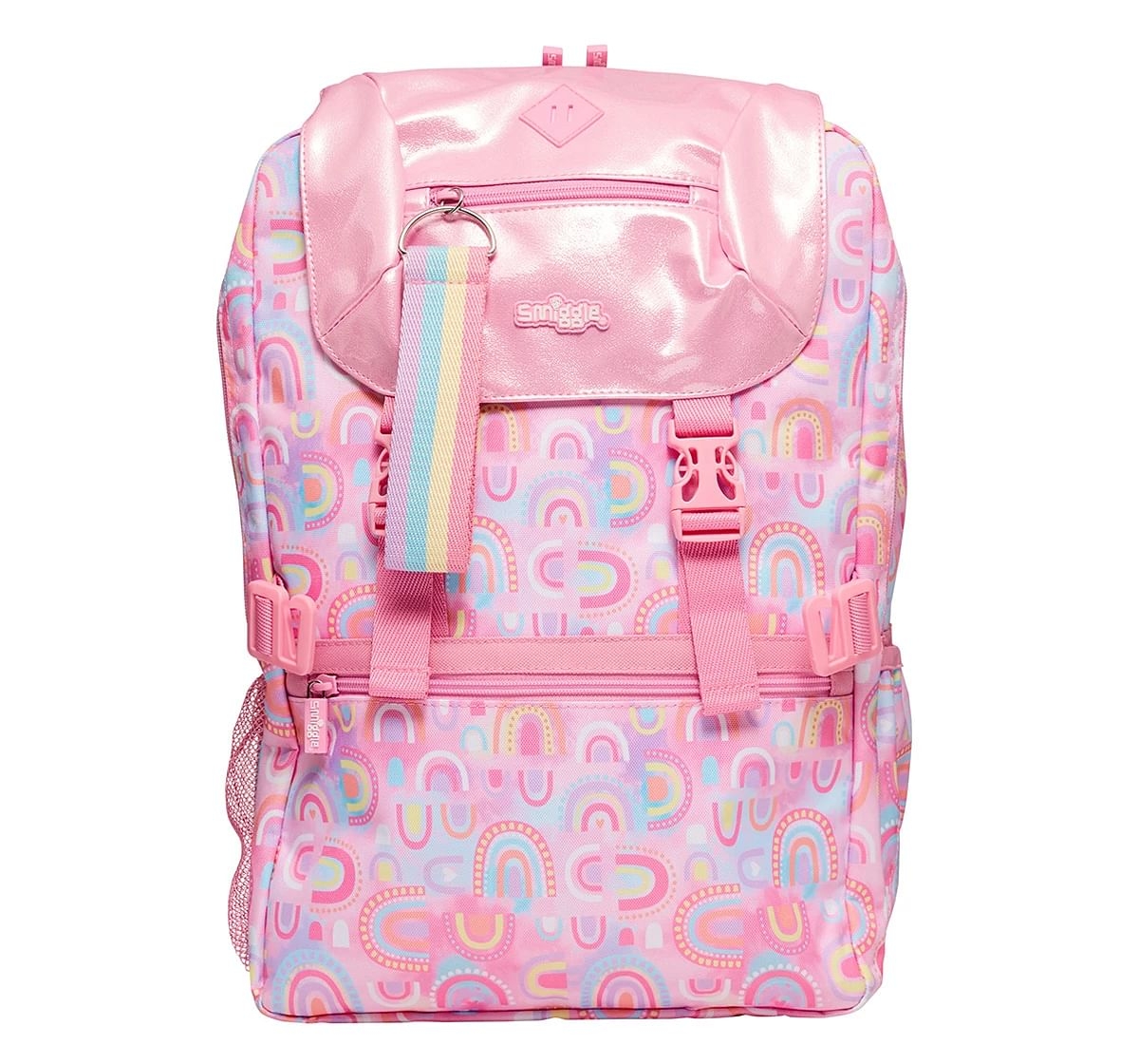 Smiggle Bright Side Foldover Attachable Colourful Printed Bag for Kids, 18 inches, 3Y+, Pink