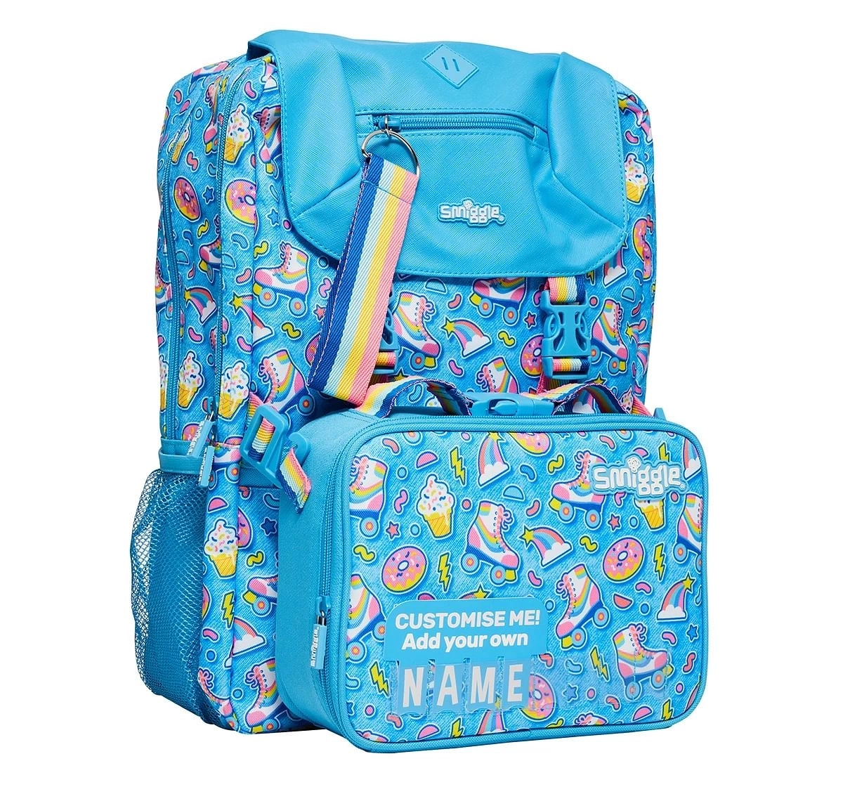 Smiggle Bright Side Foldover Attachable Colourful printed bag for Kids 3Y+, Multicolour