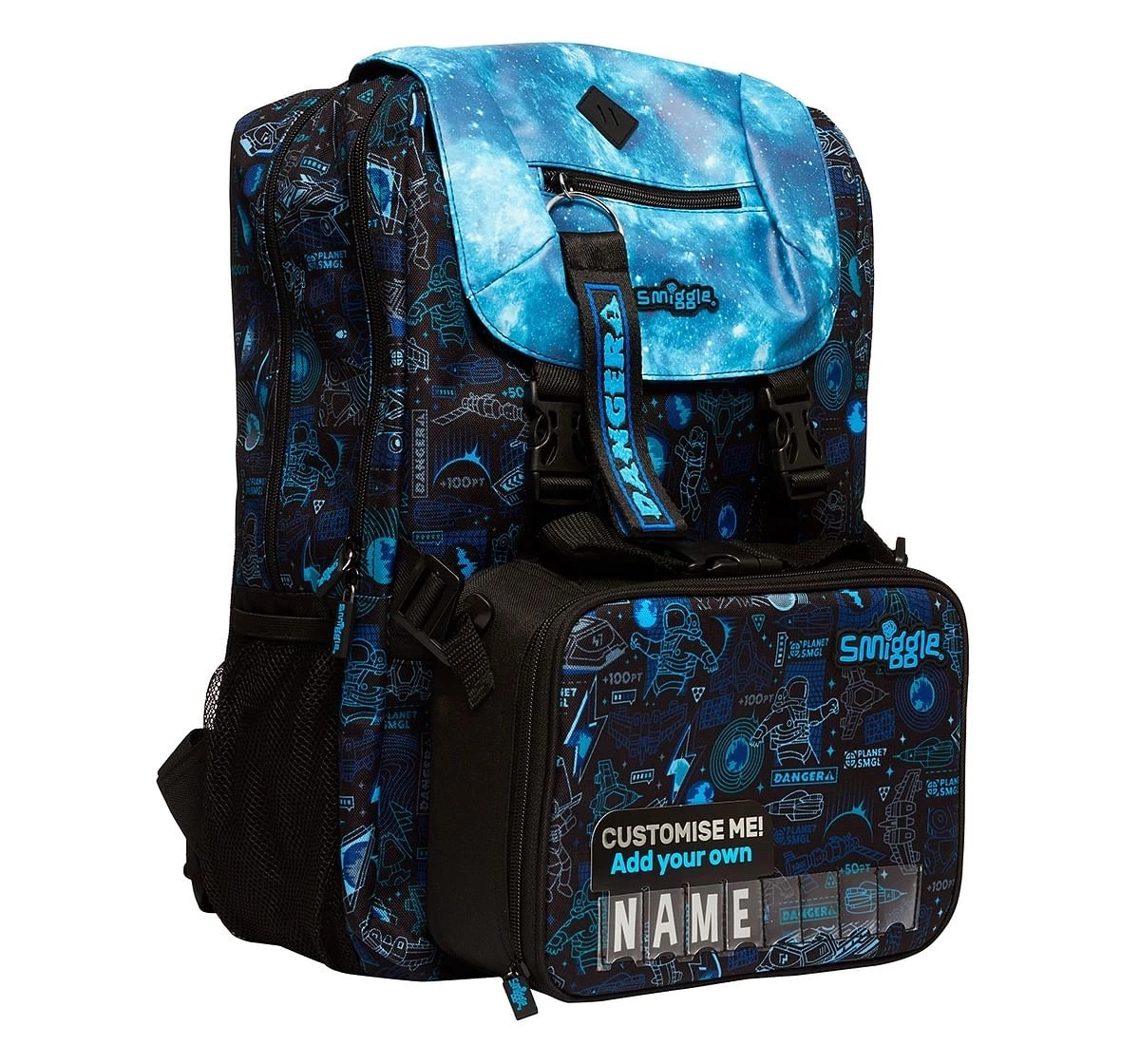 Smiggle Bright Side Foldover Attachable Colourful Printed Bag for Kids, 18 inches, 3Y+