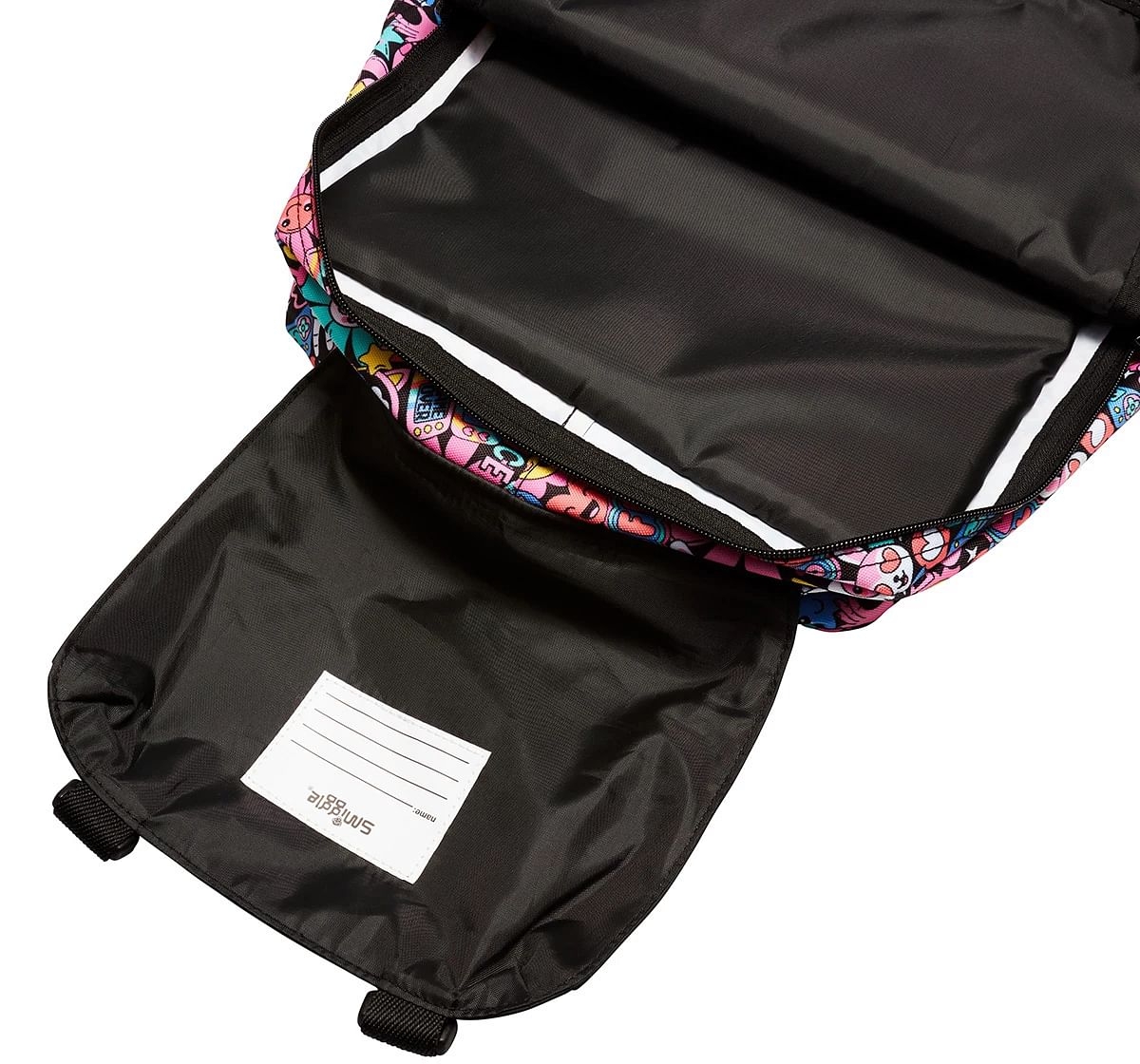 Smiggle Bright Side Foldover Attachable Colourful printed bag for Kids 3Y+, Black
