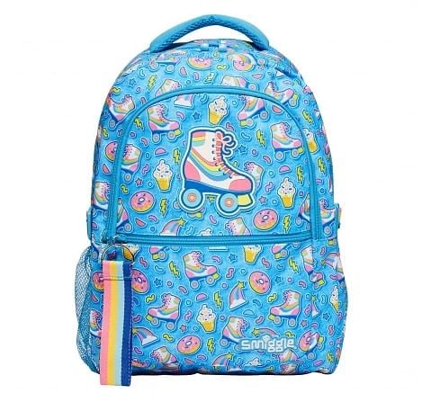 Smiggle Bright Side Classic Attachable Colourful printed bag for Kids 3Y+, Blue and Black