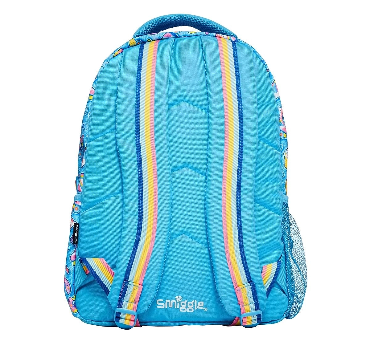 Smiggle Bright Side Classic Attachable Colourful printed bag for Kids 3Y+, Blue and Black