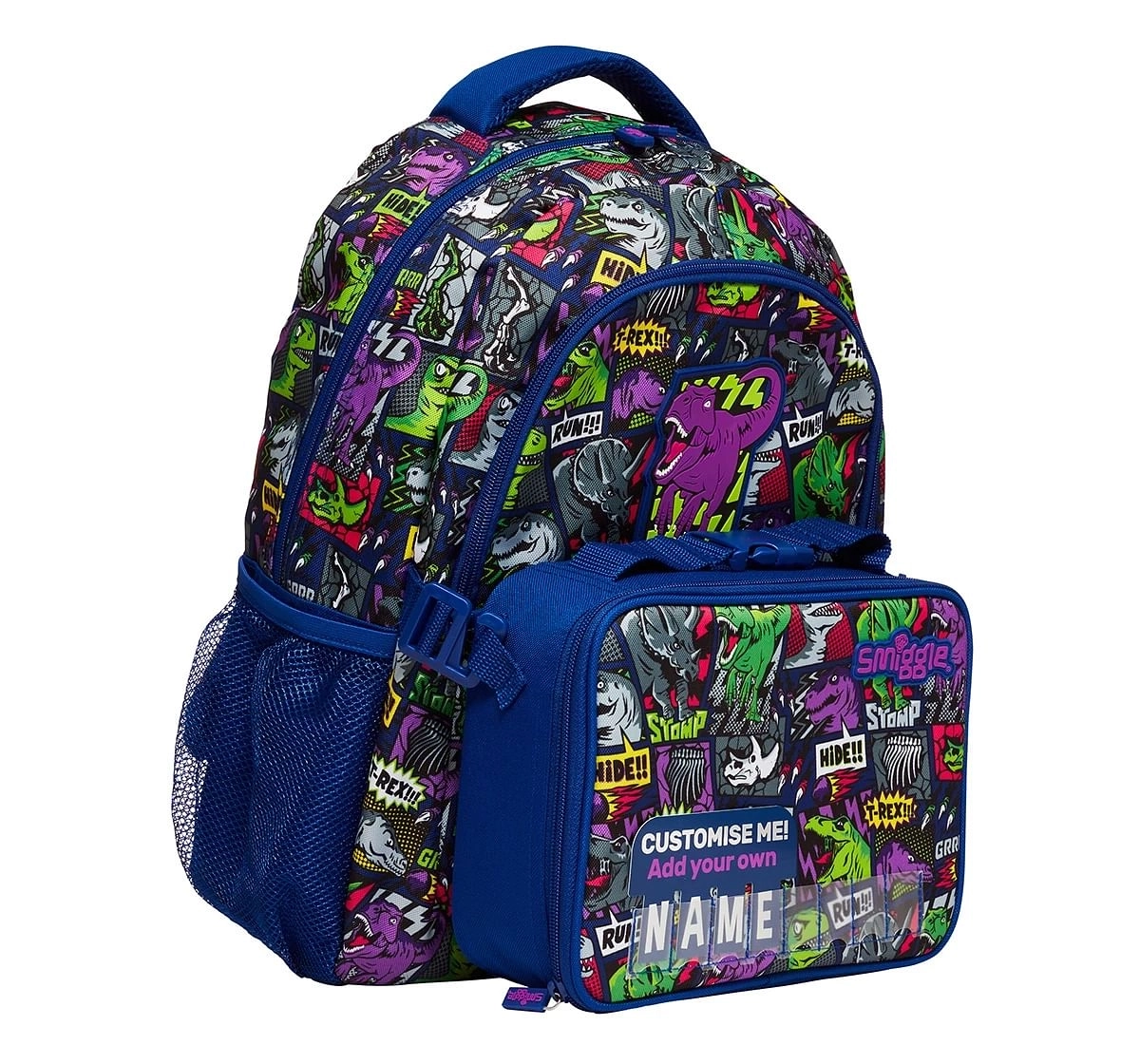 Smiggle Bright Side Classic Attachable Colourful printed bag for Kids 3Y+, Blue