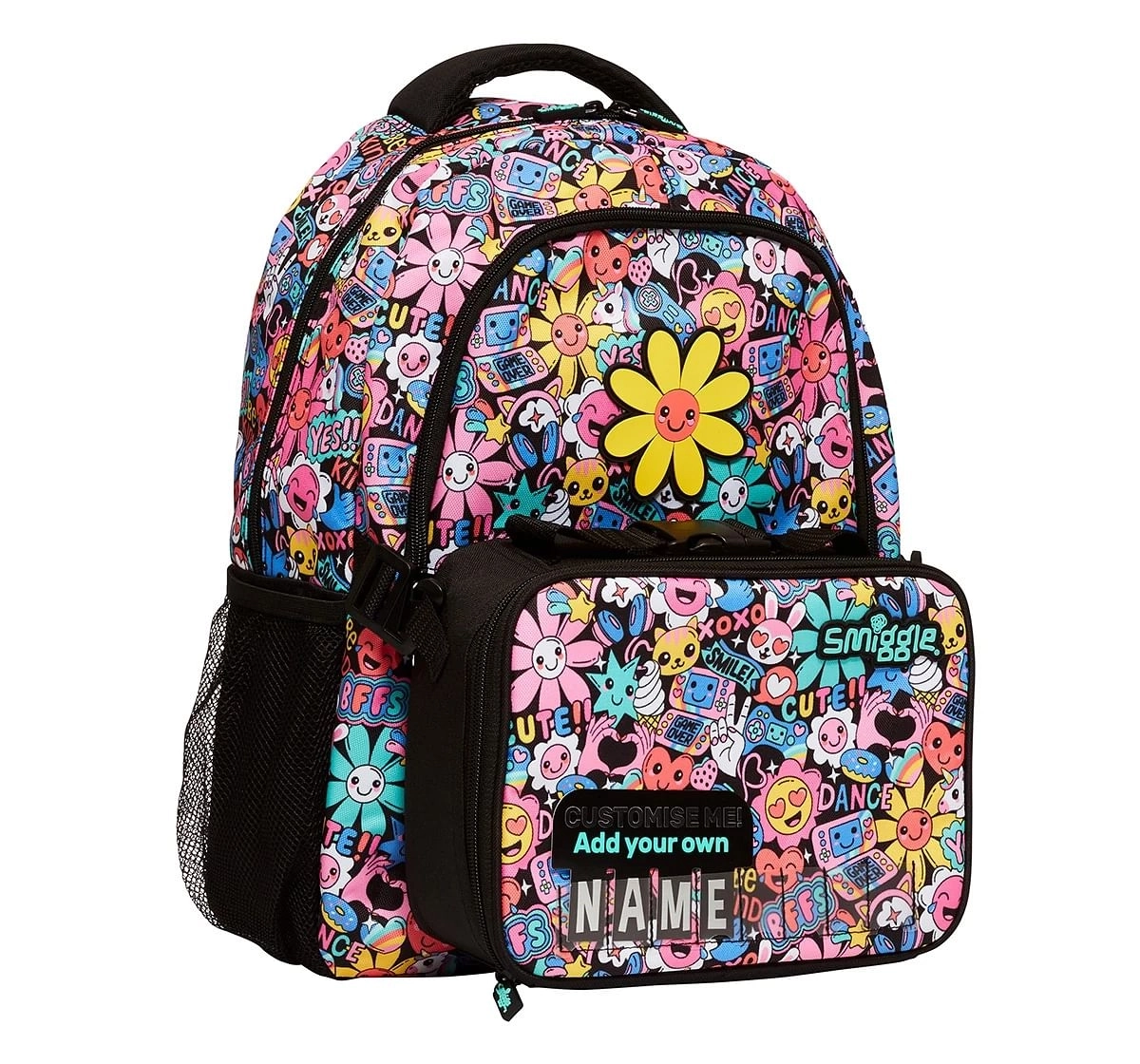 Smiggle Bright Side Classic Attachable Colourful printed bag for Kids 3Y+, Multicolour