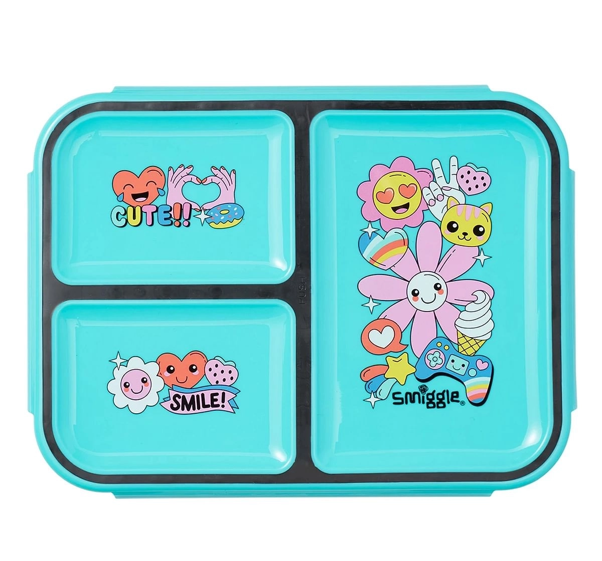 Smiggle Bright Side Trio Boost Lunch Box for Kids 3Y+, Black