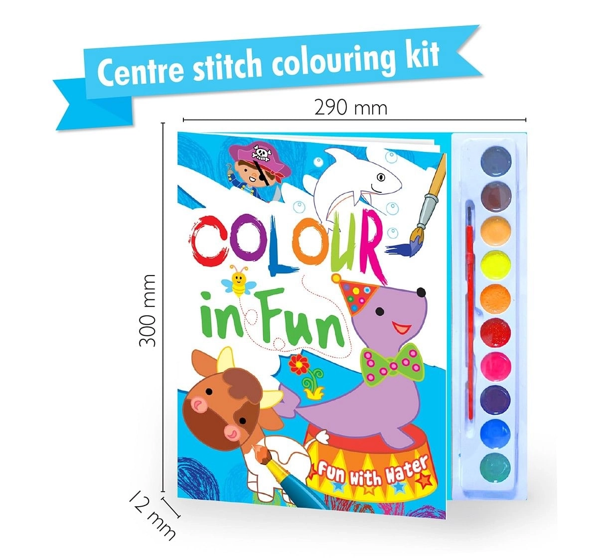 Hellofriend Books Colour in Fun With Water Paint Set and brush soft cover colouring book Multicolor 4Y+