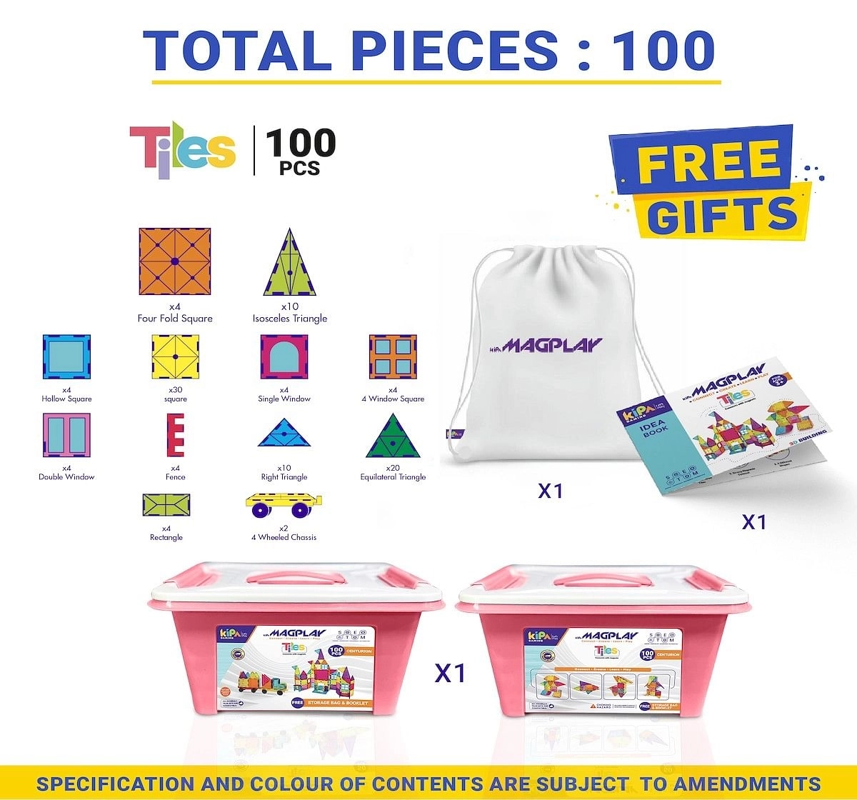 Kipa MagPlay Tiles Centurian 100 pieces Learning Educational Toy Multicolor 3Y+