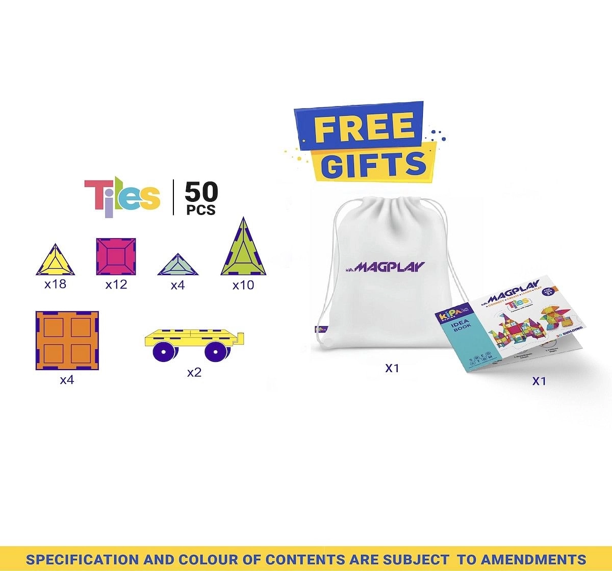 Kipa MagPlay Tiles 50 pieces Container Puzzle for Great Learning Multicolor 3Y+
