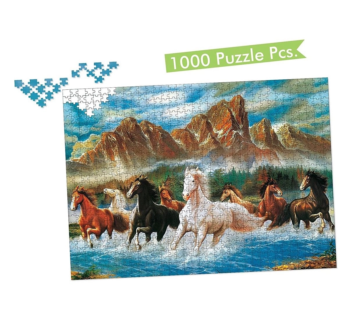 Hellofriend Books 1000 Pieces Jumping Horses Puzzle Box Hard Cover Box Multicolor 5Y+