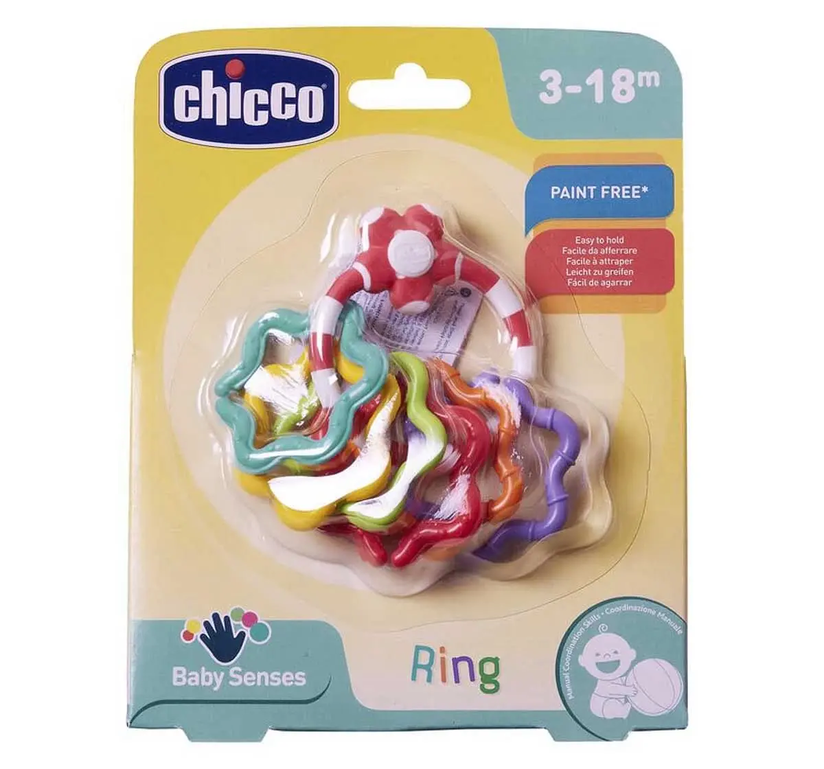 Chicco Easy Grasp Ring Rattle for Kids 3M+, Multicolour