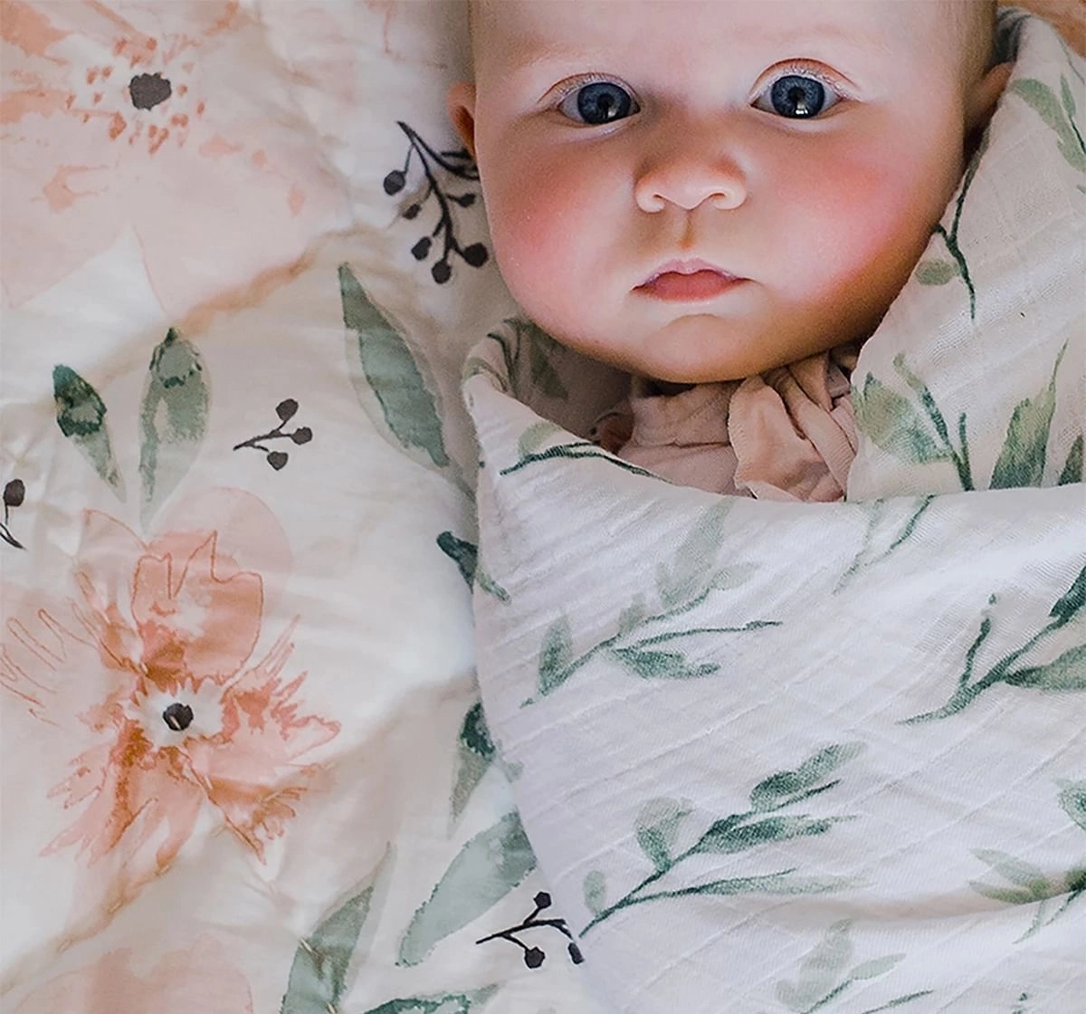 Crane Baby Parker Collection Muslin Swaddle Leaf print 0Y+ Green