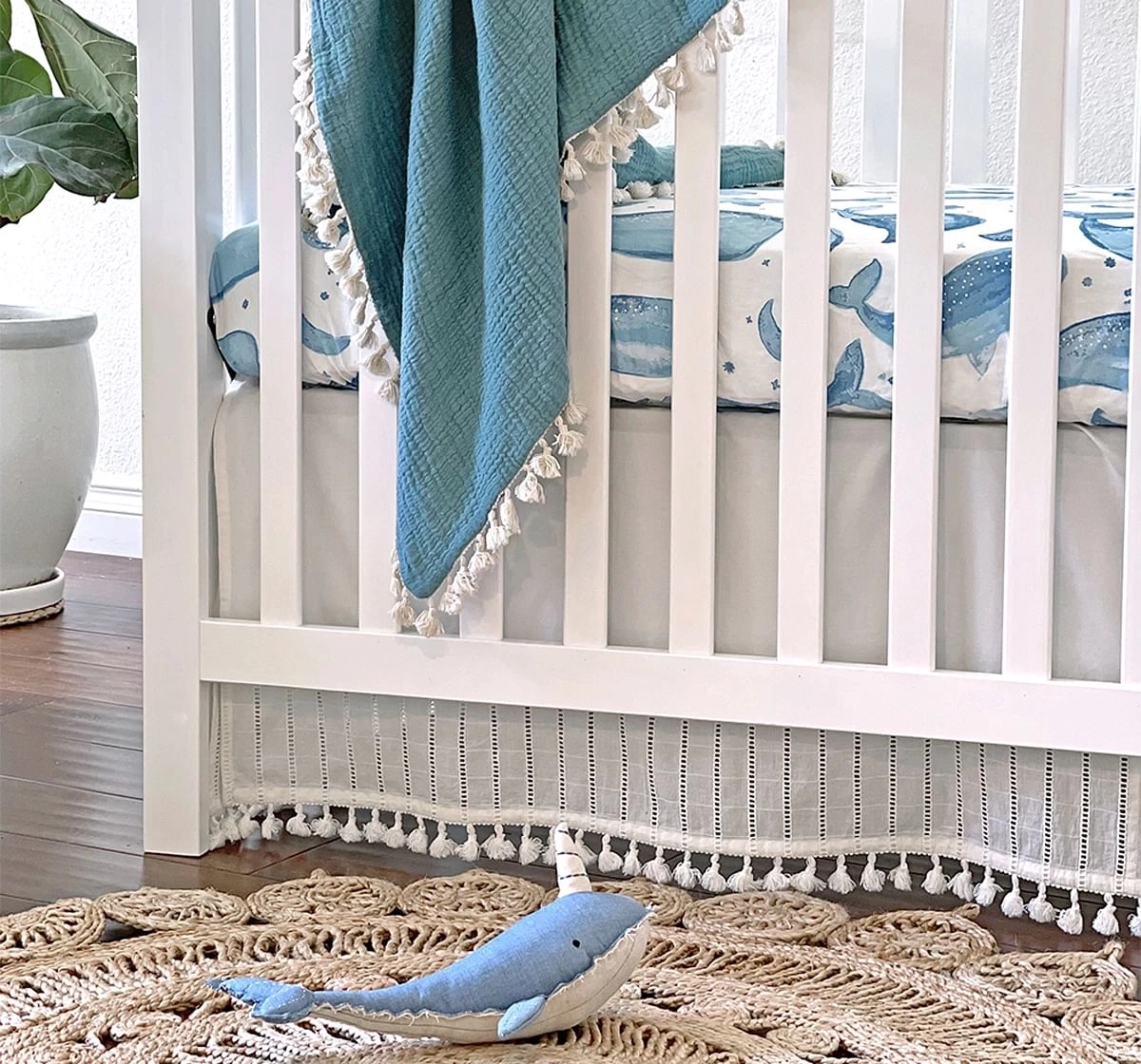 Crane Baby Caspian Collection Crib Sheet Whale 0Y+ Blue