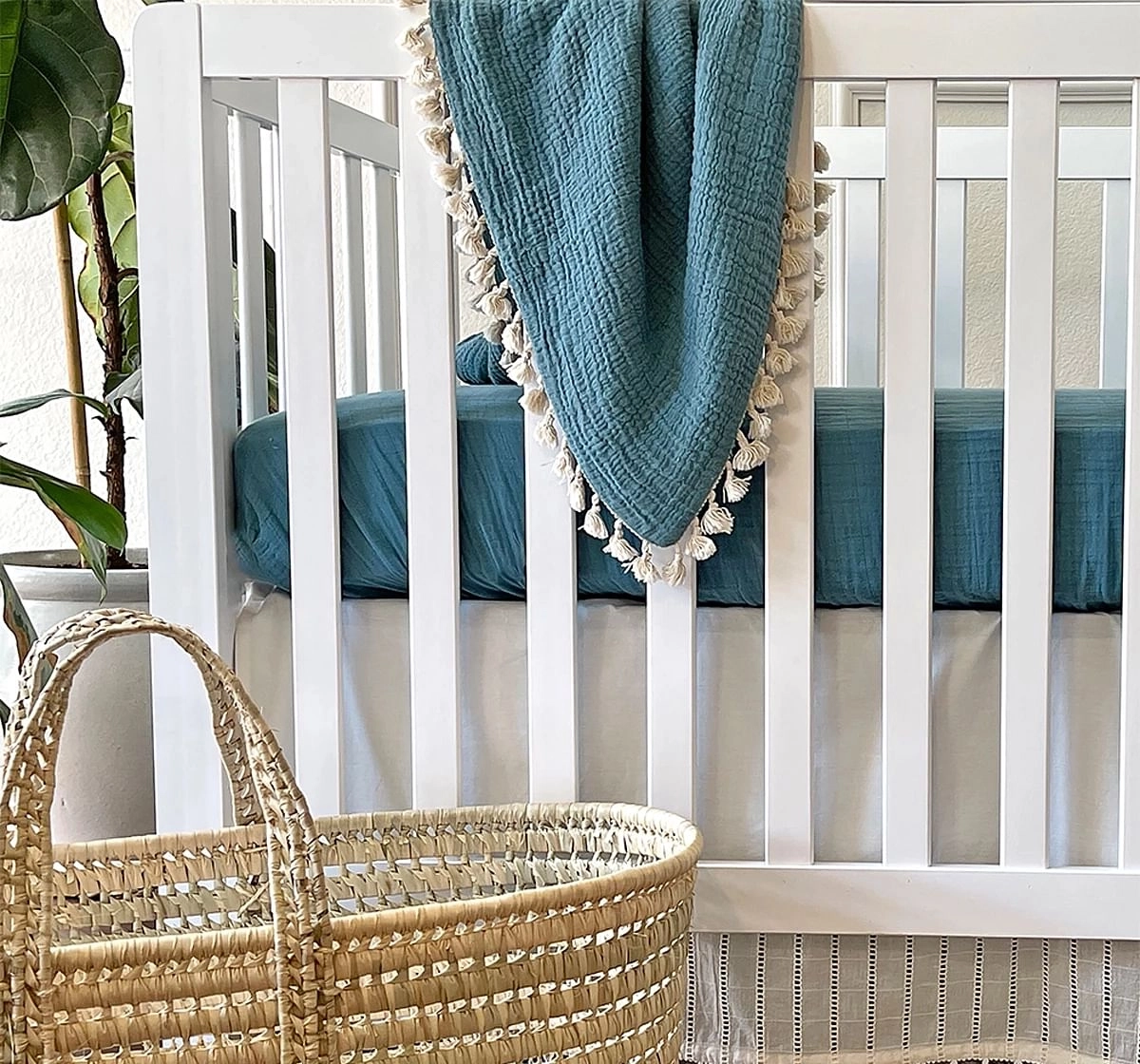 Crane Baby Muslin Crib Fitted Sheet Riverstone Print 0Y+ Blue