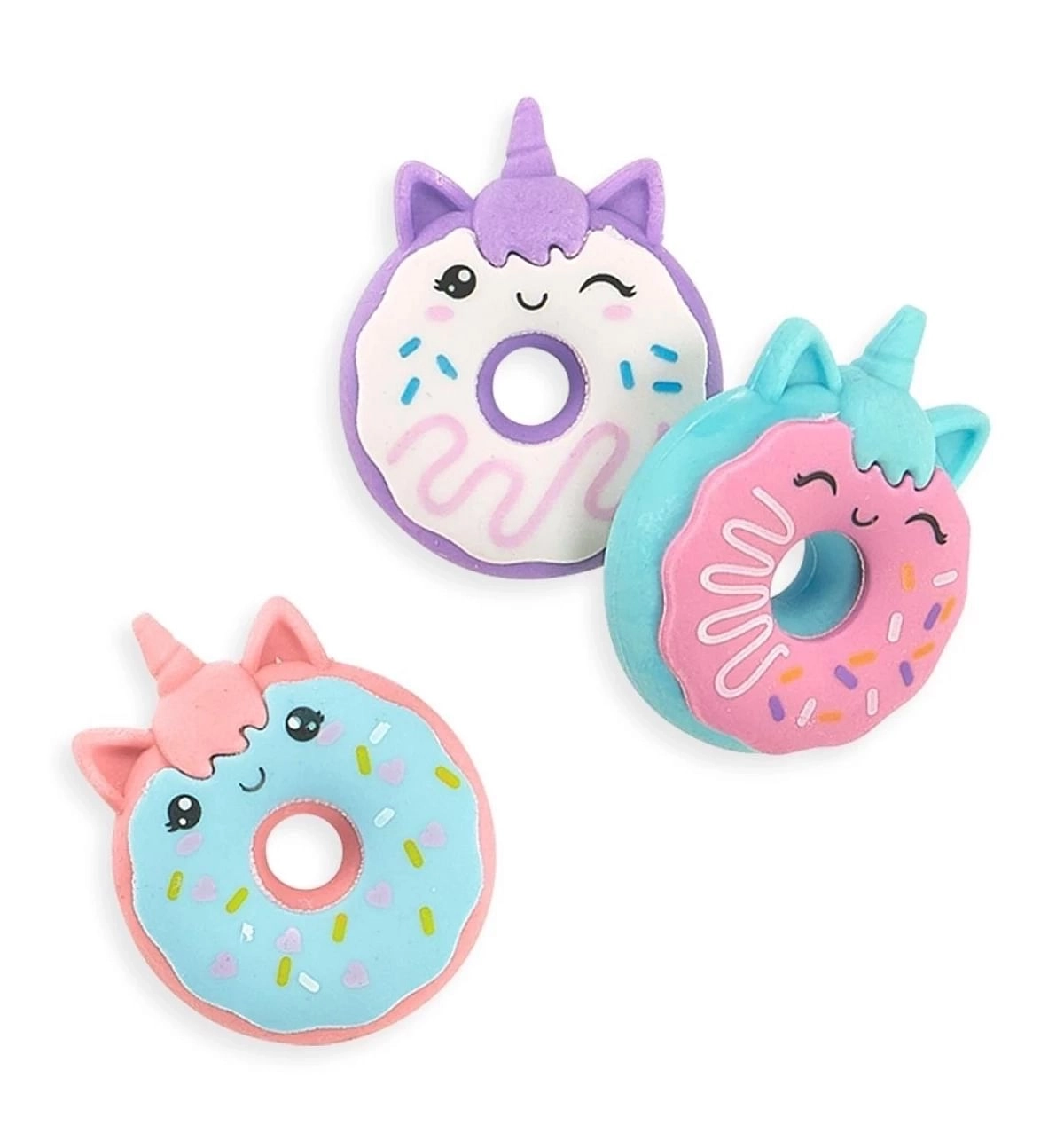 OOLY Magic Bakery Unicorn Donuts Scented Erasers, Erasers for Art, School, and Office Use, Classroom Set, Set of 3, Multicolour, 6Y+