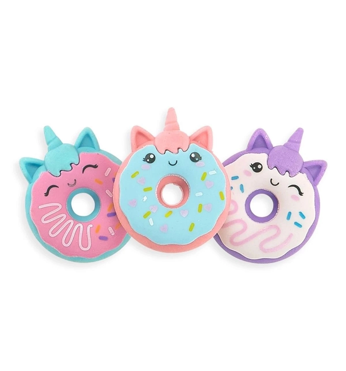 OOLY Magic Bakery Unicorn Donuts Scented Erasers, Erasers for Art, School, and Office Use, Classroom Set, Set of 3, Multicolour, 6Y+