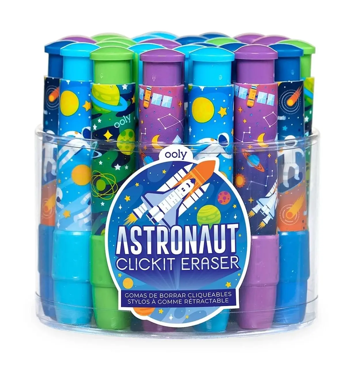 OOLY Clickit Erasers: Astronaut, Erasers for Art, School, and Office Use, Classroom Set, Multicolour, 6Y+