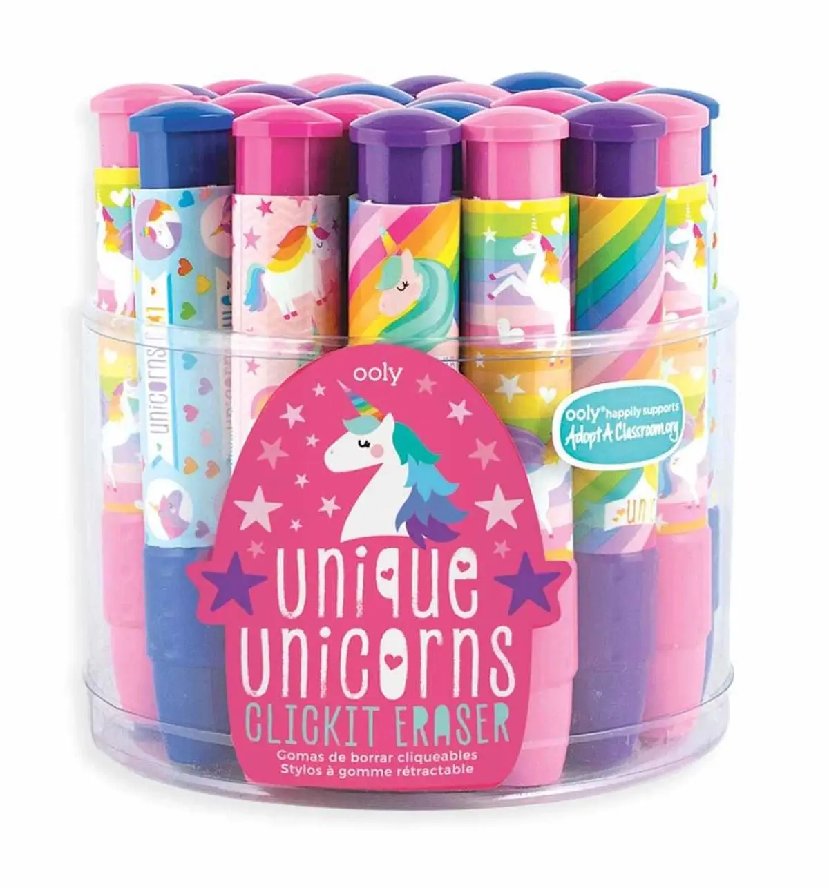 OOLY Clickit Erasers: Unique Unicorns, Erasers for Art, School, and Office Use, Classroom Set, Multicolour, 6Y+