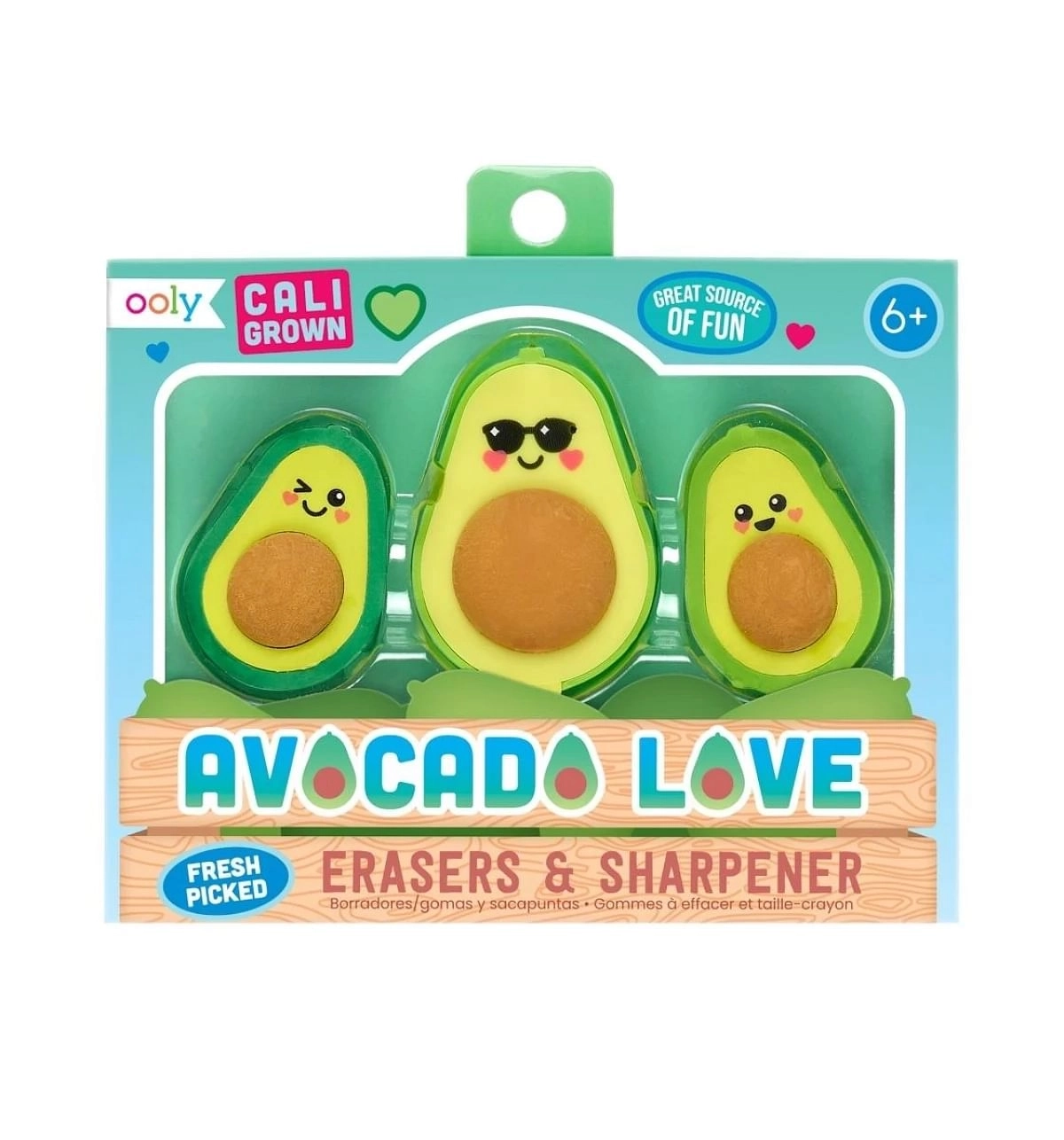 OOLY Avocado Love Eraser and Sharpener Set of 3 Green 6Y+