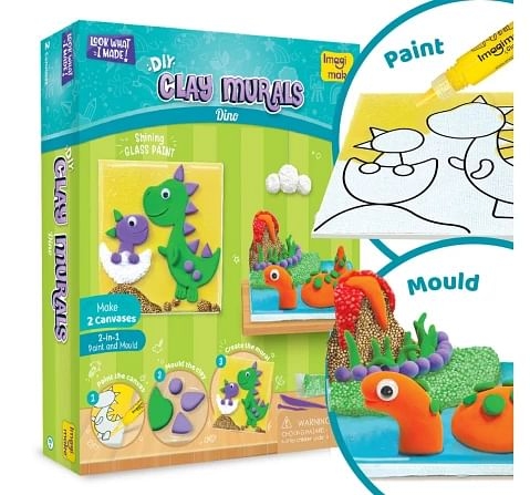 Imagimake Clay Mural Dino Glass Painting Craft Set for kids 5Y+, Multicolour