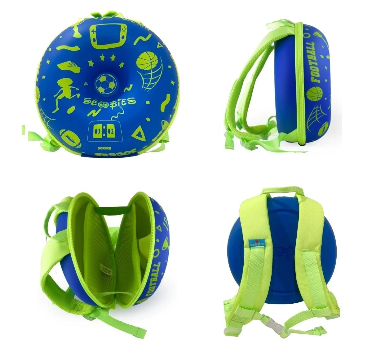 Scoobies Sporty-Donut Elegant And Cute Toddler Backpack For Little Girls Boys Bag, Blue & Green, 14 Cm, 3Y+