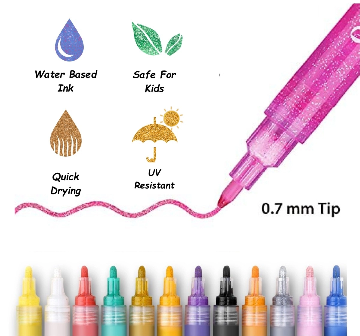 Scoobies Acrylic Markers Acrylic Waterproof Paint Art Marker Pen Set For Rock Painting, Diy Craft Projects, Ceramic, Glass, Canvas, Mug, Metal, Wood, Easter Egg Multicolour, 4 Cm, 3Y+