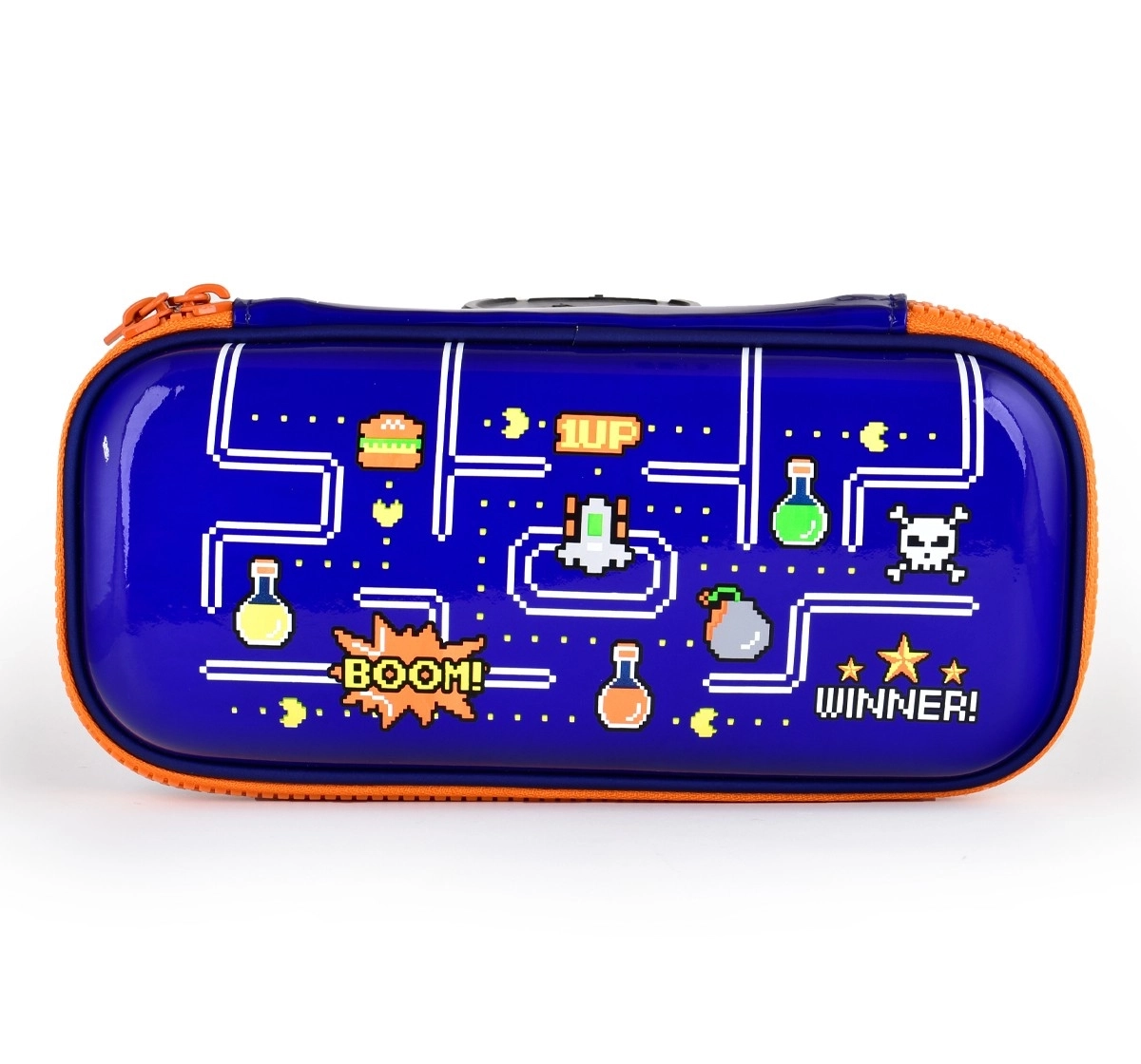 Scoobies Gaming Pencil Case, Pac-Man Shiny Design With Separate Pen-Pencil Holder, Dual Mesh Compartments, Non-Toxic Unbreakable Zippers & Lightweight Pouch For Kids, Blue, 5 Cm, 3Y+