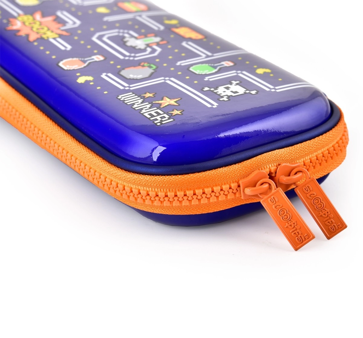 Scoobies Gaming Pencil Case, Pac-Man Shiny Design With Separate Pen-Pencil Holder, Dual Mesh Compartments, Non-Toxic Unbreakable Zippers & Lightweight Pouch For Kids, Blue, 5 Cm, 3Y+