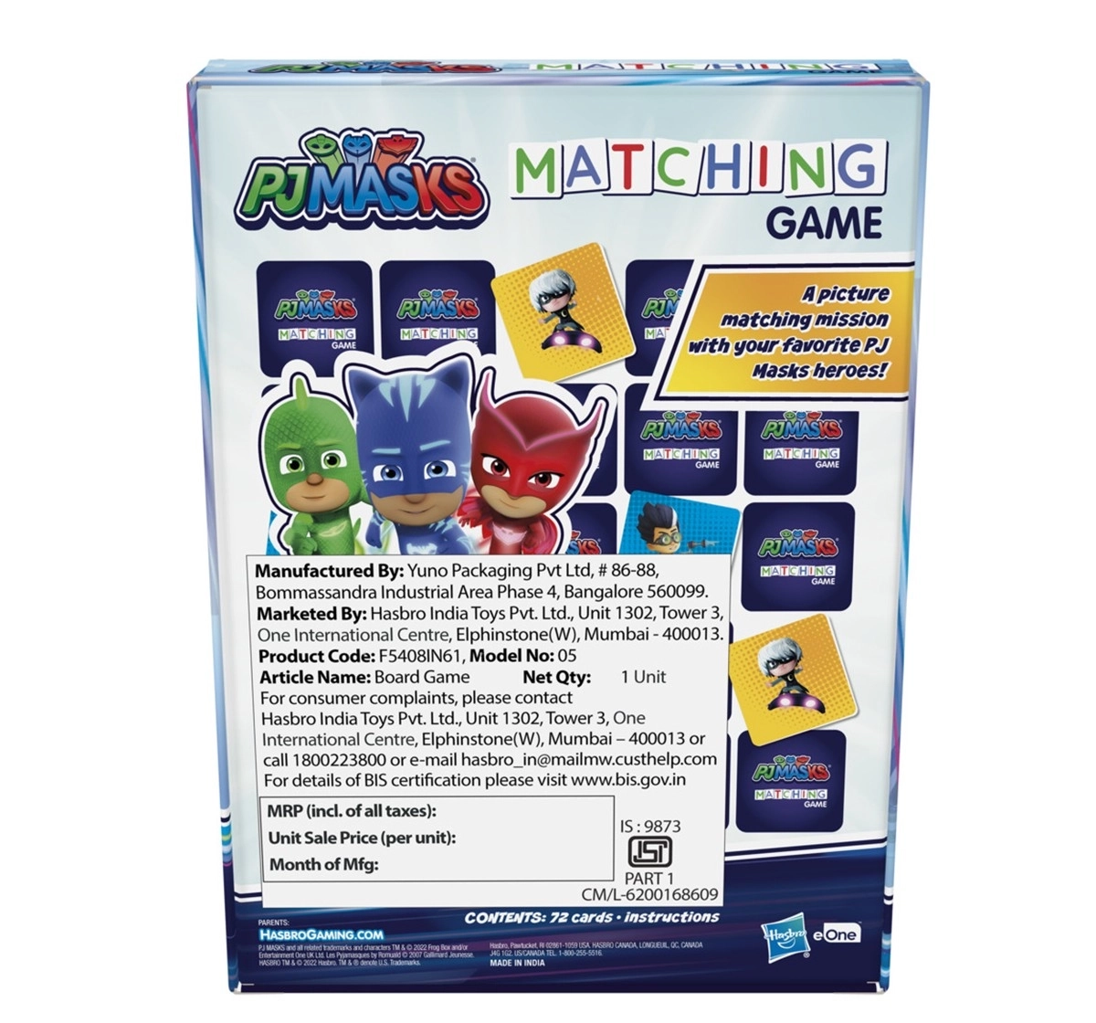 Hasbro Gaming PJ Masks Matching Game for Kids, Fun Preschool Game, Multicolor, 3Y+