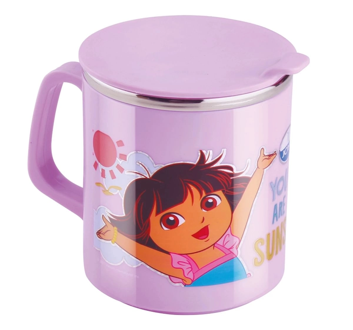 Joyo Disney Princess Costa Milk & Tea Stainless Steel Mug for Kids with Cartoon Print Mug for Kids with Lid, 240ml, Pink, 3Yrs+