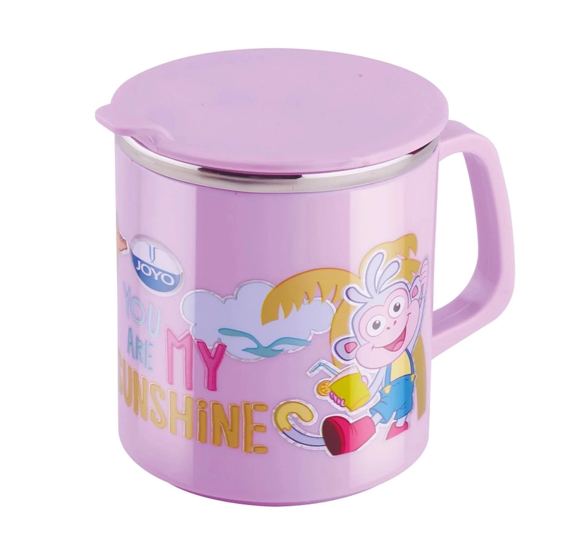 Joyo Disney Princess Costa Milk & Tea Stainless Steel Mug for Kids with Cartoon Print Mug for Kids with Lid, 240ml, Pink, 3Yrs+