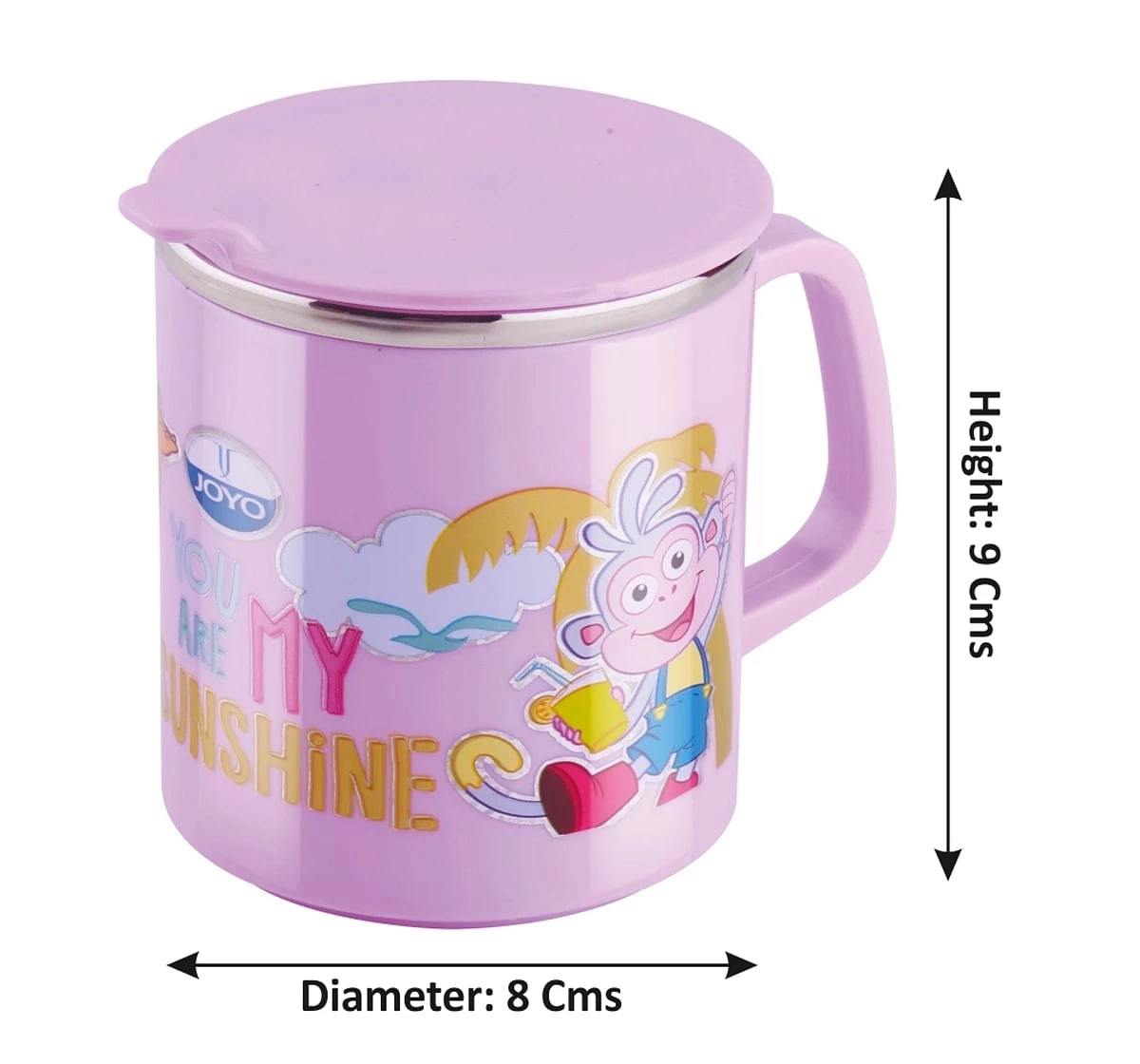 Joyo Disney Princess Costa Milk & Tea Stainless Steel Mug for Kids with Cartoon Print Mug for Kids with Lid, 240ml, Pink, 3Yrs+