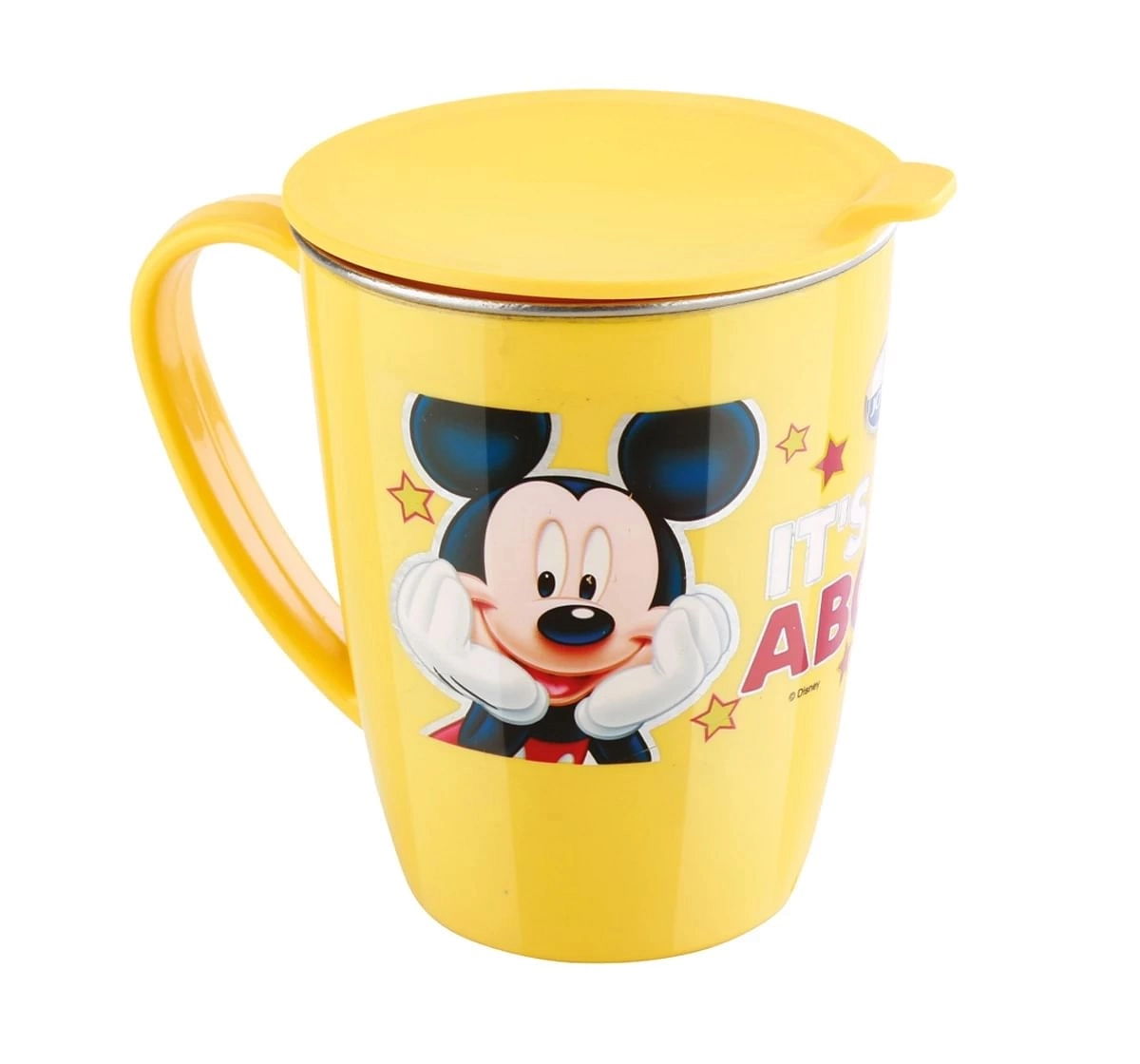 Joyo Disney Mickey Latte Milk & Tea Stainless Steel Mug for Kids with Cartoon Print Mug for Kids with Lid, 240ml, Yellow, 3Yrs+
