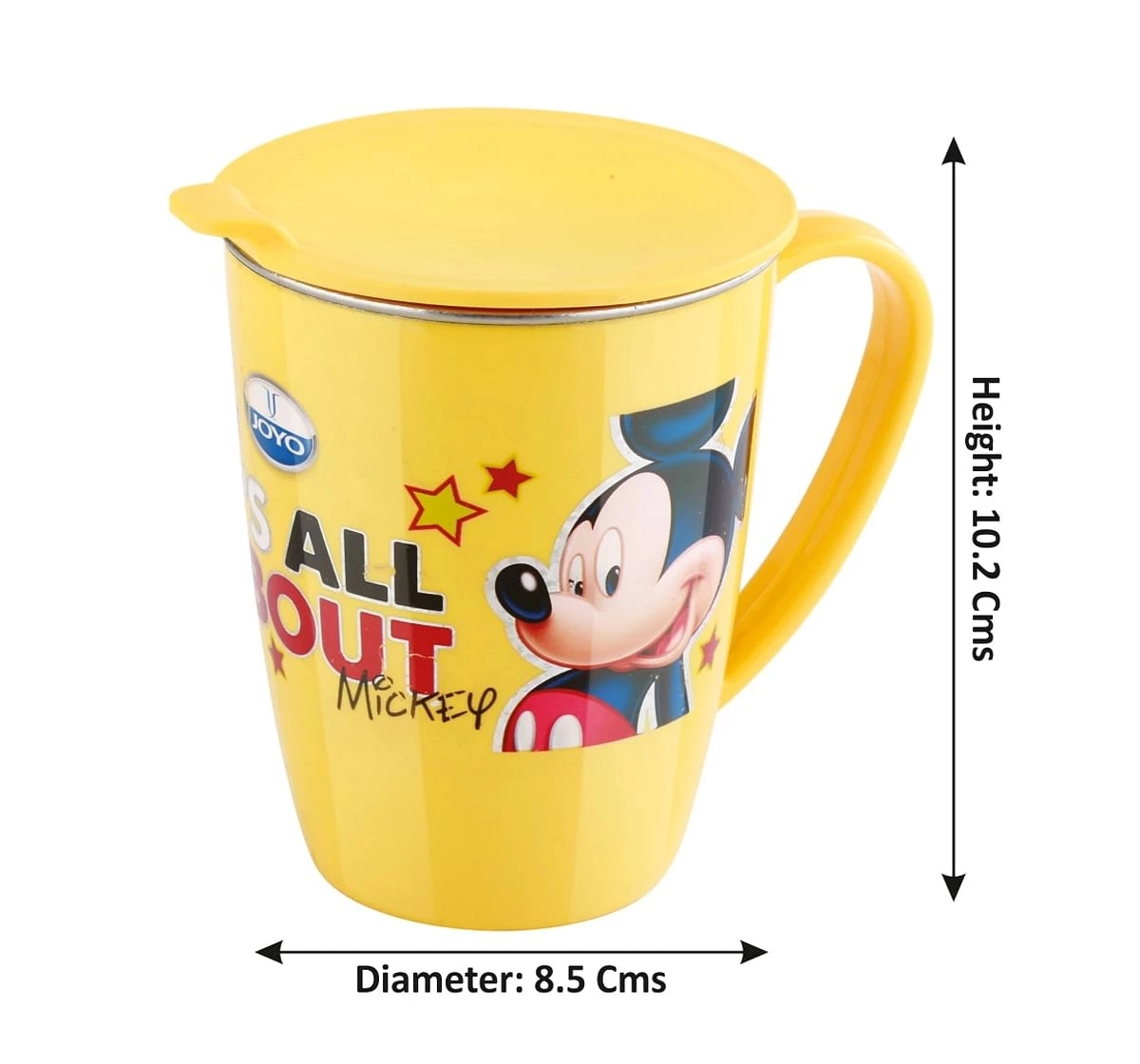 Joyo Disney Mickey Latte Milk & Tea Stainless Steel Mug for Kids with Cartoon Print Mug for Kids with Lid, 240ml, Yellow, 3Yrs+