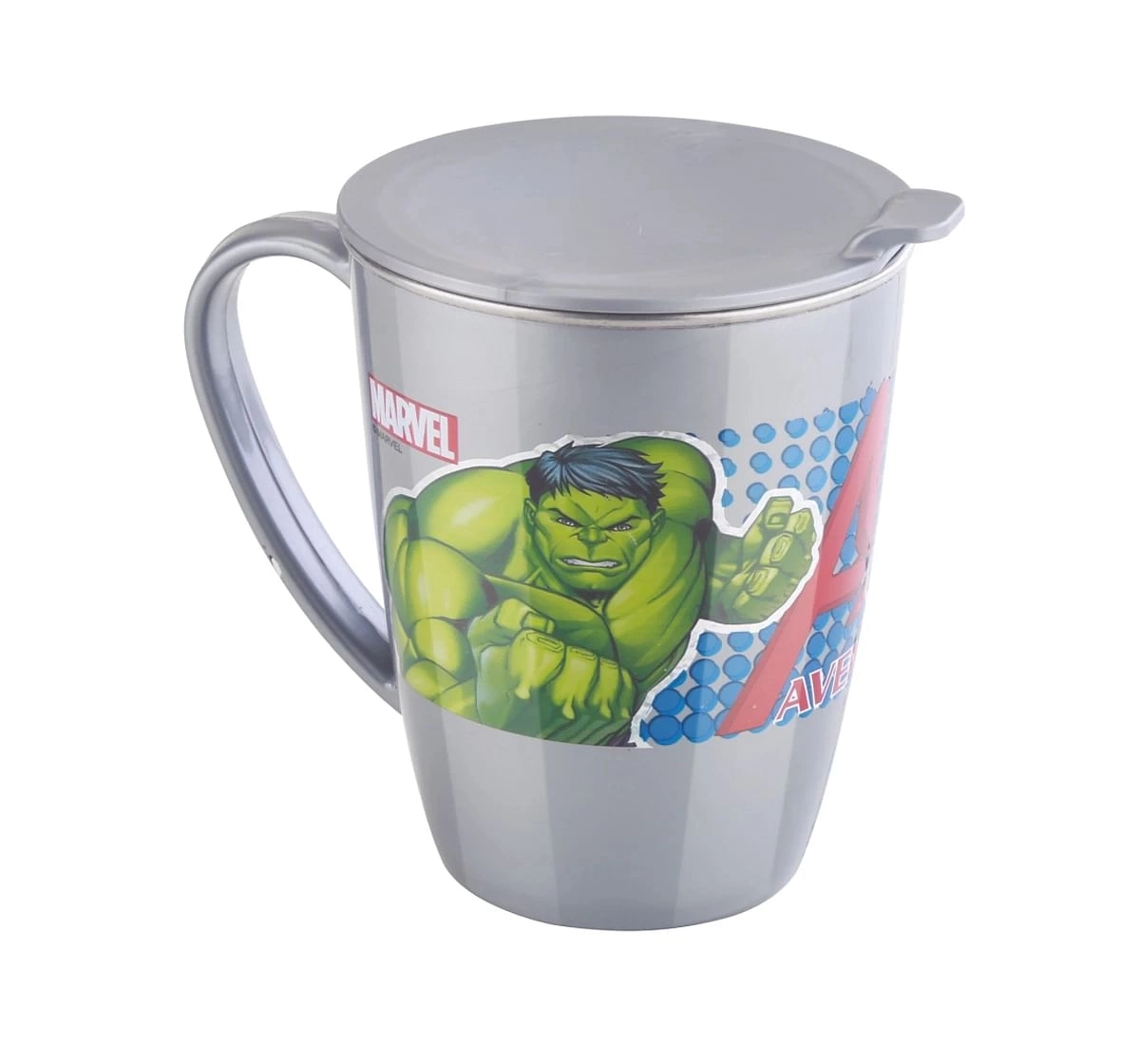 Joyo Marvel Avengers Latte Milk & Tea Stainless Steel Mug for Kids with Cartoon Print Mug for Kids with Lid, 240ml, Grey, 3Yrs+
