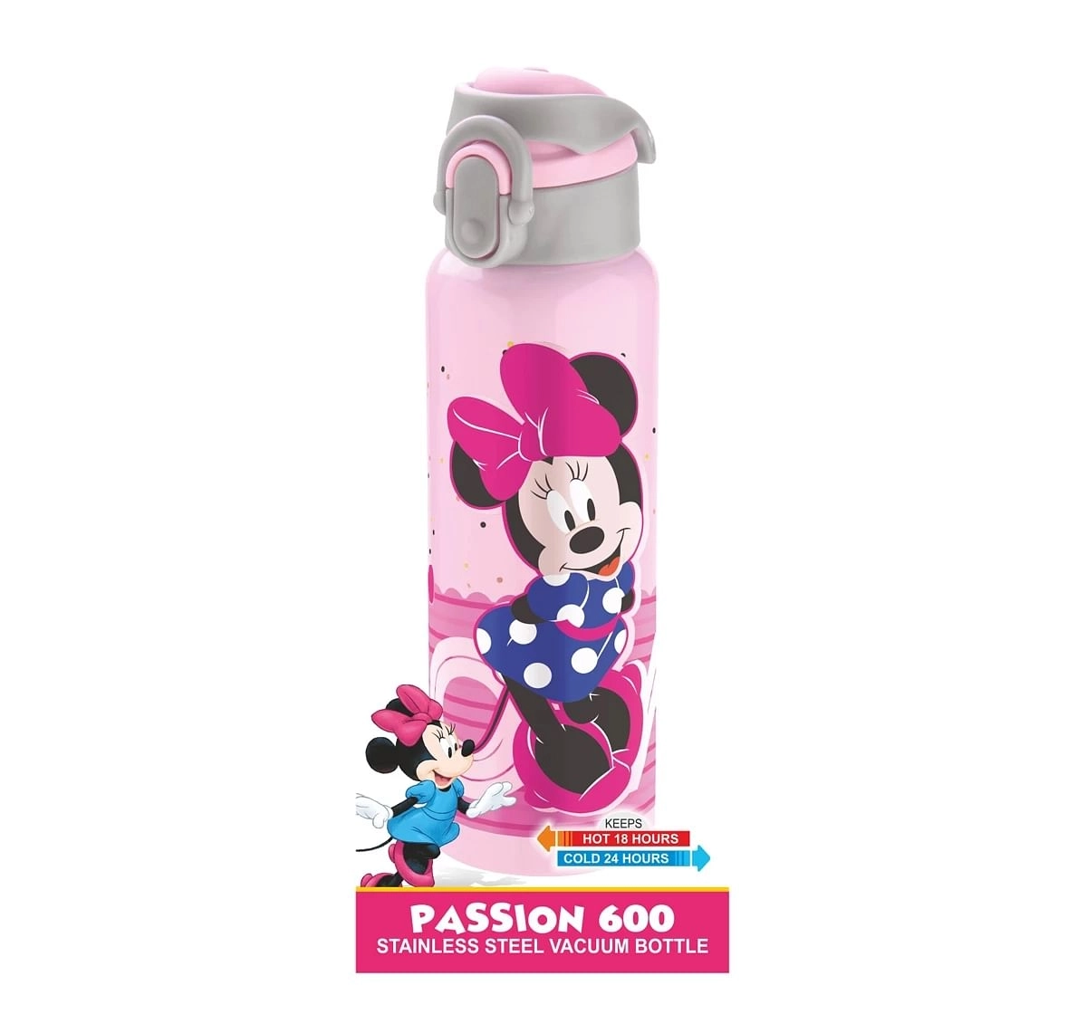 Disney Minnie Passion Stainless Steel Insulated Water Bottle by Joyo for Kids of Ages 3Yrs+, 600 ML, Pink