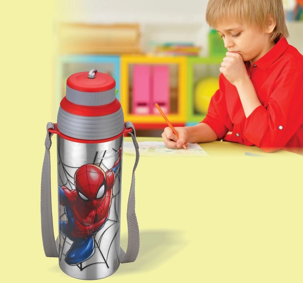 Marvel Spiderman Pluto Stainless Steel Insulated Water Bottle by Joyo for Kids of Ages 3Yrs+, 600 ML, Red