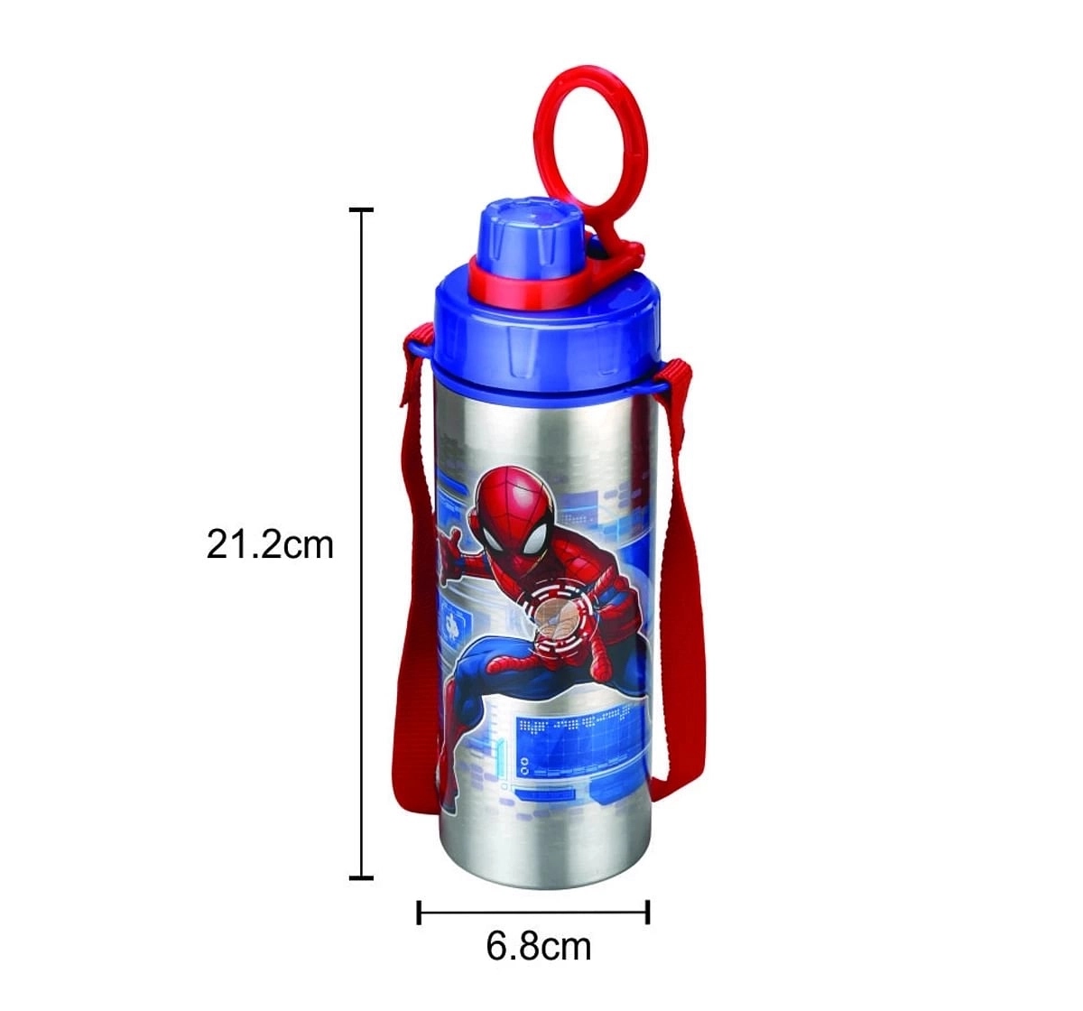 Marvel Spiderman Racer Bottle by Joyo With Belt Stainless Steel Insulated Water Bottle by Joyo for Kids of Ages 3Yrs+, 600 ML, Silver