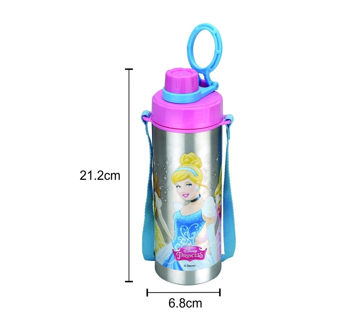 Disney Princess Racer Bottle by Joyo With Belt Stainless Steel Insulated Water Bottle by Joyo for Kids of Ages 3Yrs+, 600 ML, Silver