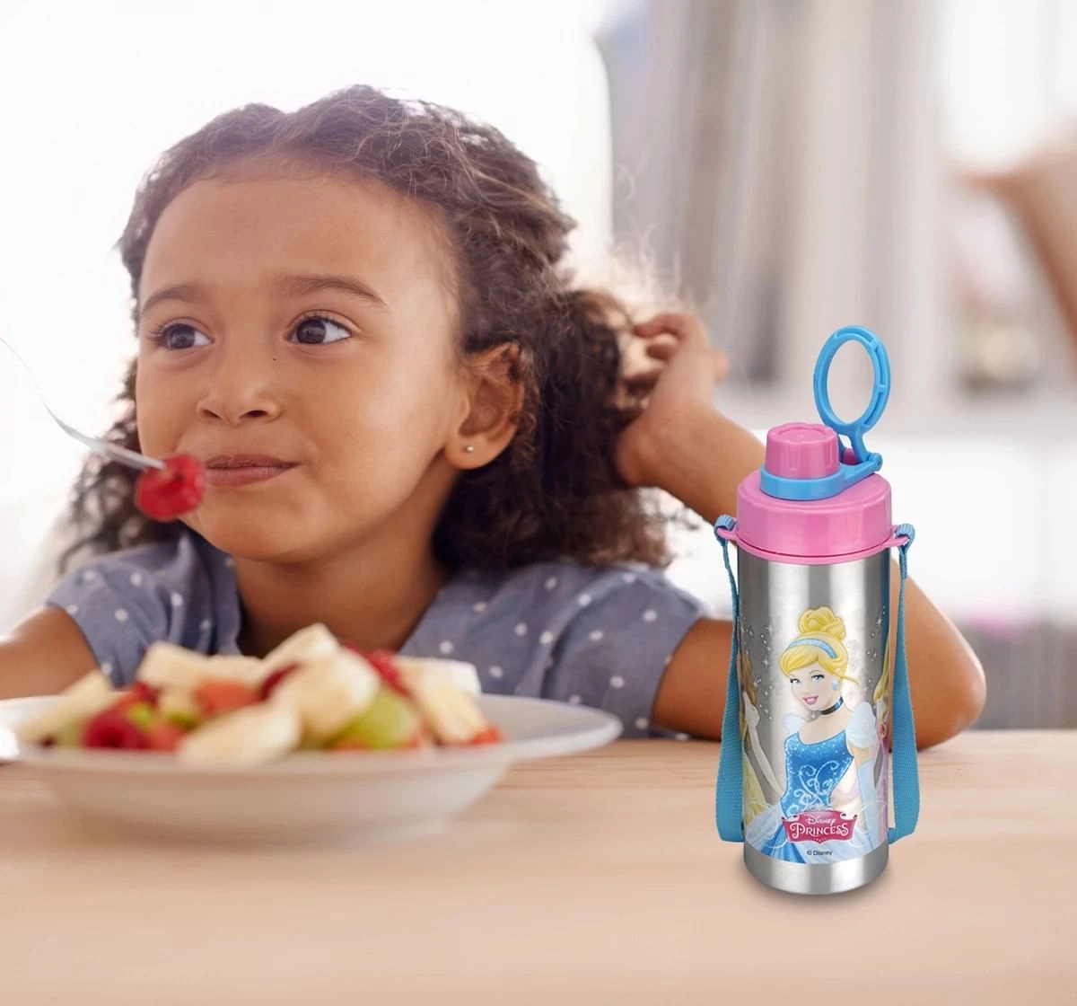 Disney Princess Racer Bottle by Joyo With Belt Stainless Steel Insulated Water Bottle by Joyo for Kids of Ages 3Yrs+, 600 ML, Silver