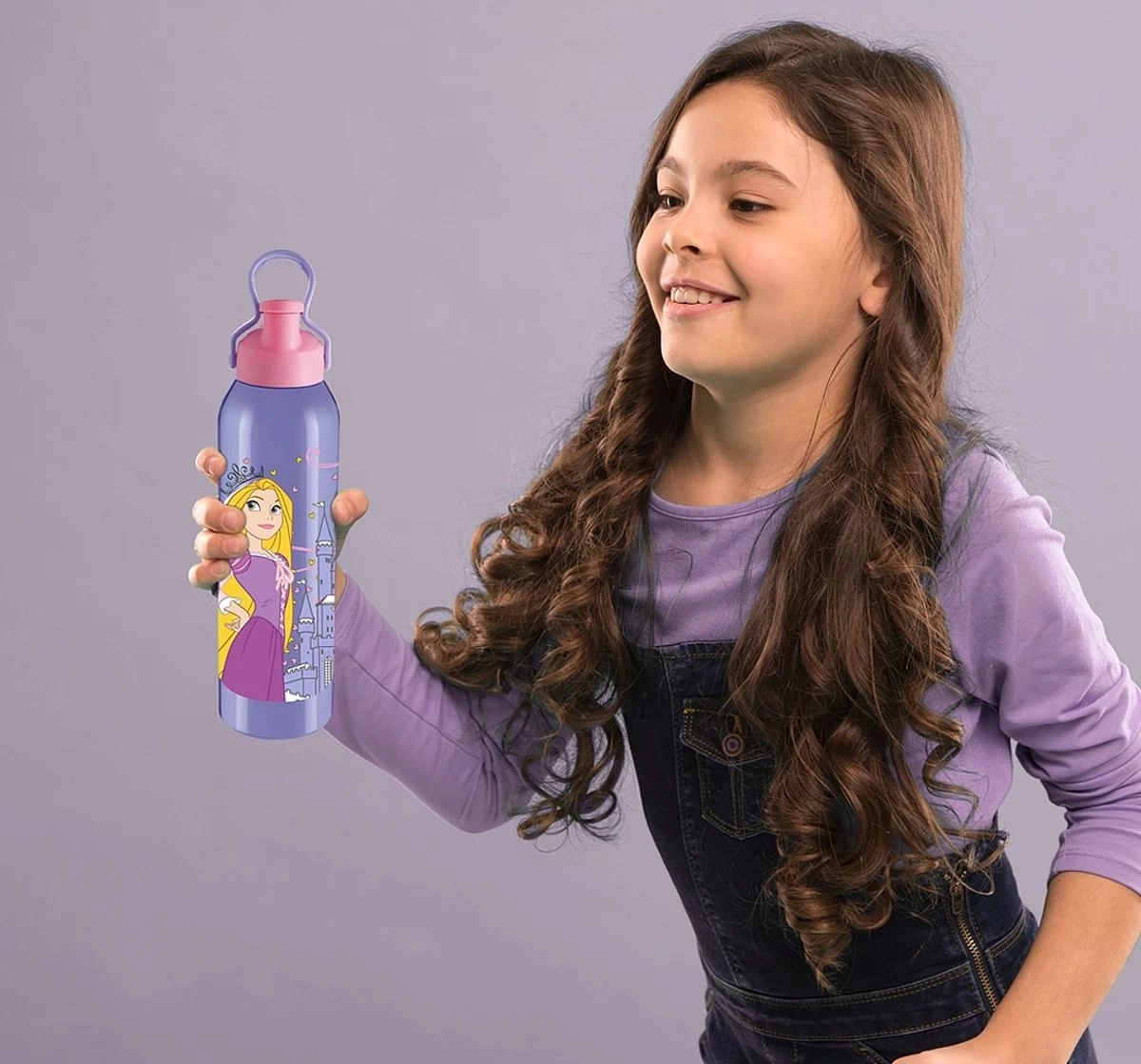 Disney Princess Clip-N-Sip Stainless Steel Insulated Water Bottle by Joyo for Kids of Ages 3Yrs+, 800ml, Violet