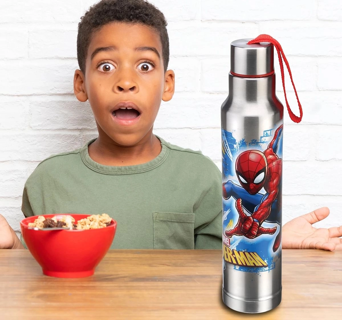 Marvel Spiderman Ritz Stainless Steel Insulated Water Bottle by Joyo for Kids of Ages 3Yrs+, 650ml, Silver