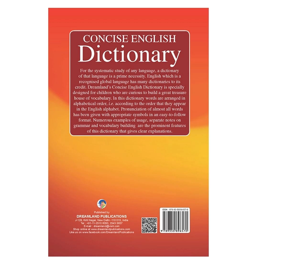 Dreamland Hard bound Concise English Dictionary Book for kids 9Y+, Multicolour