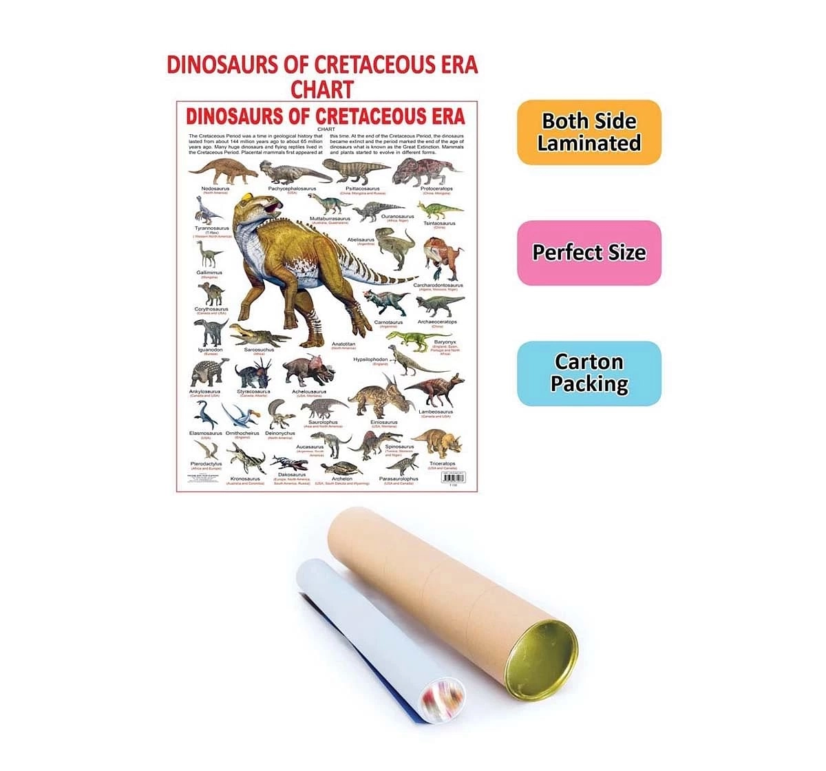 Dreamland Dinosaurs of Cretaceous Era Chart for kids 5Y+, Multicolour