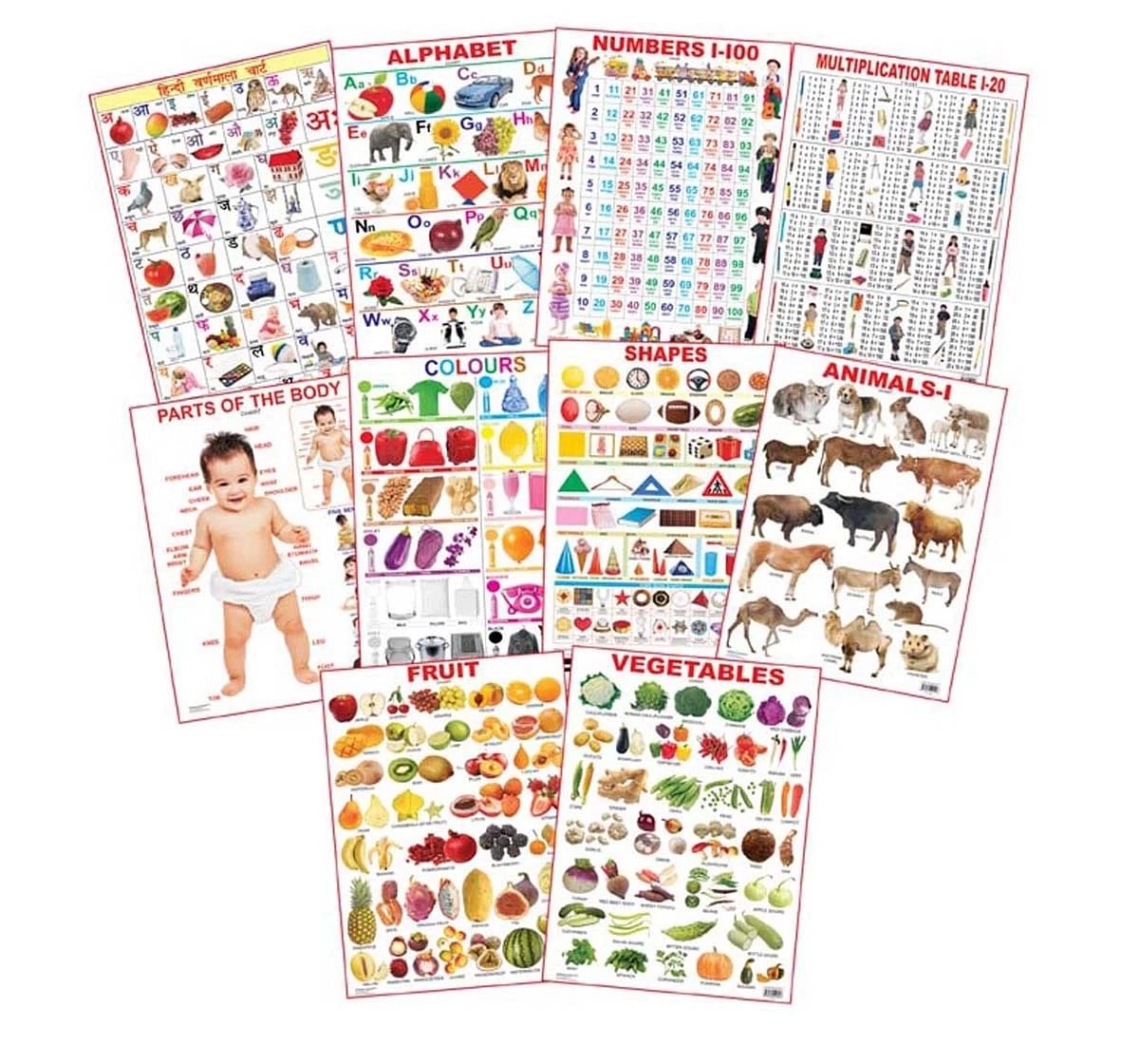 Dreamland Preschool Chart Pack of 10 for kids 3Y+, Multicolour