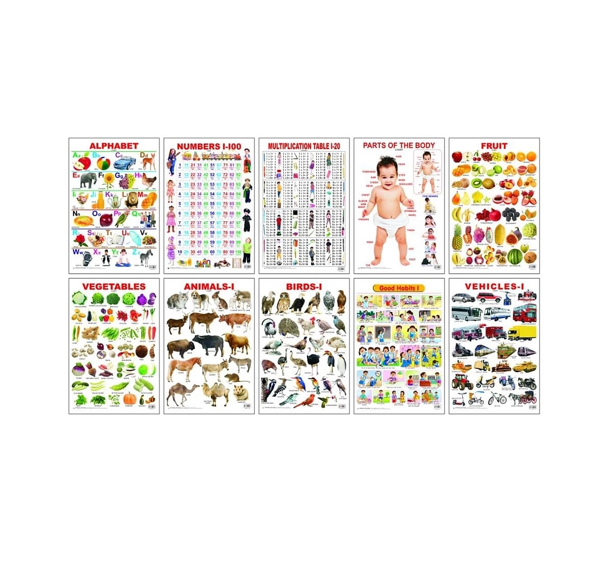 Dreamland Preschool Chart Pack of 10 for kids 3Y+, Multicolour