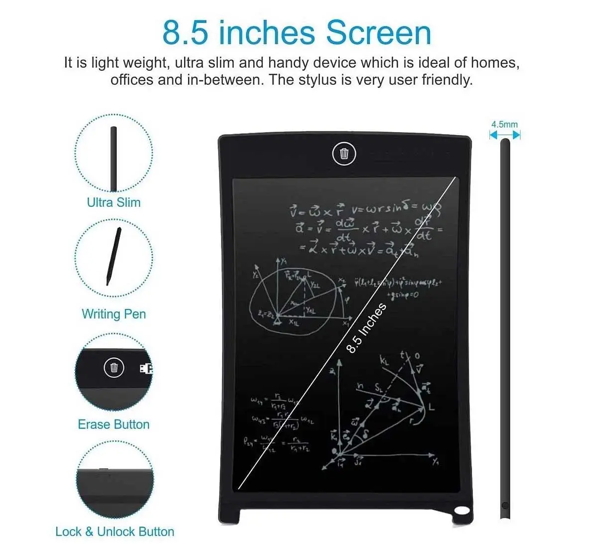 Rowan Lcd Writing Tablet 8.5 Inch Writing Tablet for Kids 3Y+, Multicolour