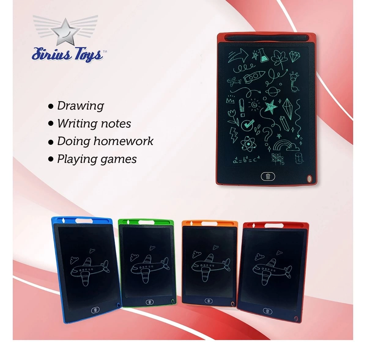 Sirius Toys LCD Tab 8.5cm Drawing Board for kids 4Y+, Red