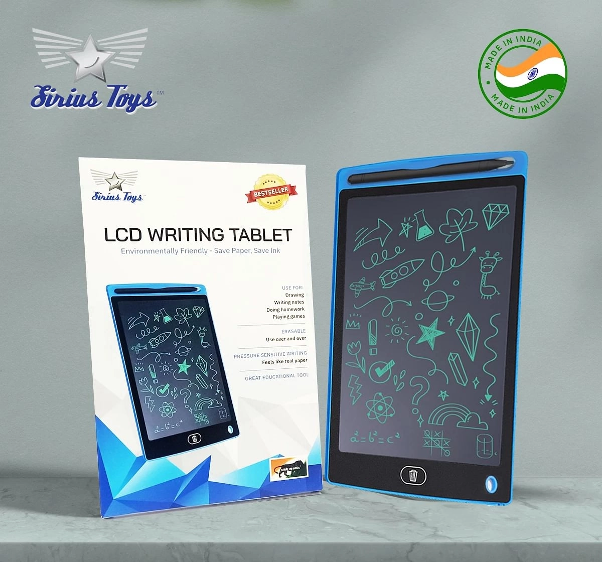 Sirius Toys LCD Tab 8.5cm Drawing Board for kids 4Y+, Blue