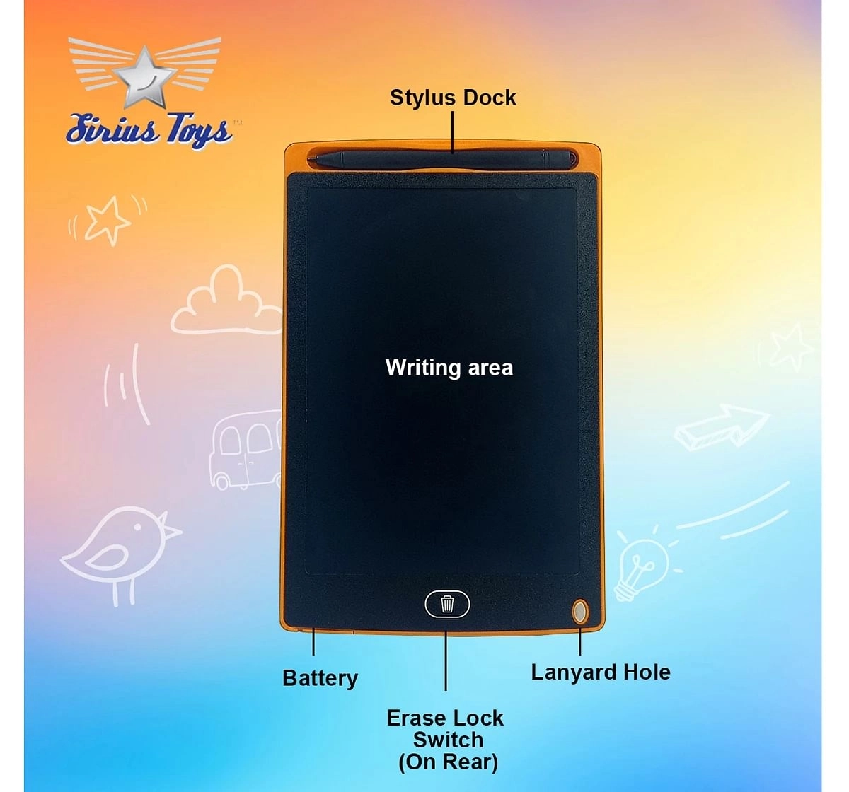 Sirius Toys LCD Tab 8.5cm Drawing Board for kids 4Y+, Orange